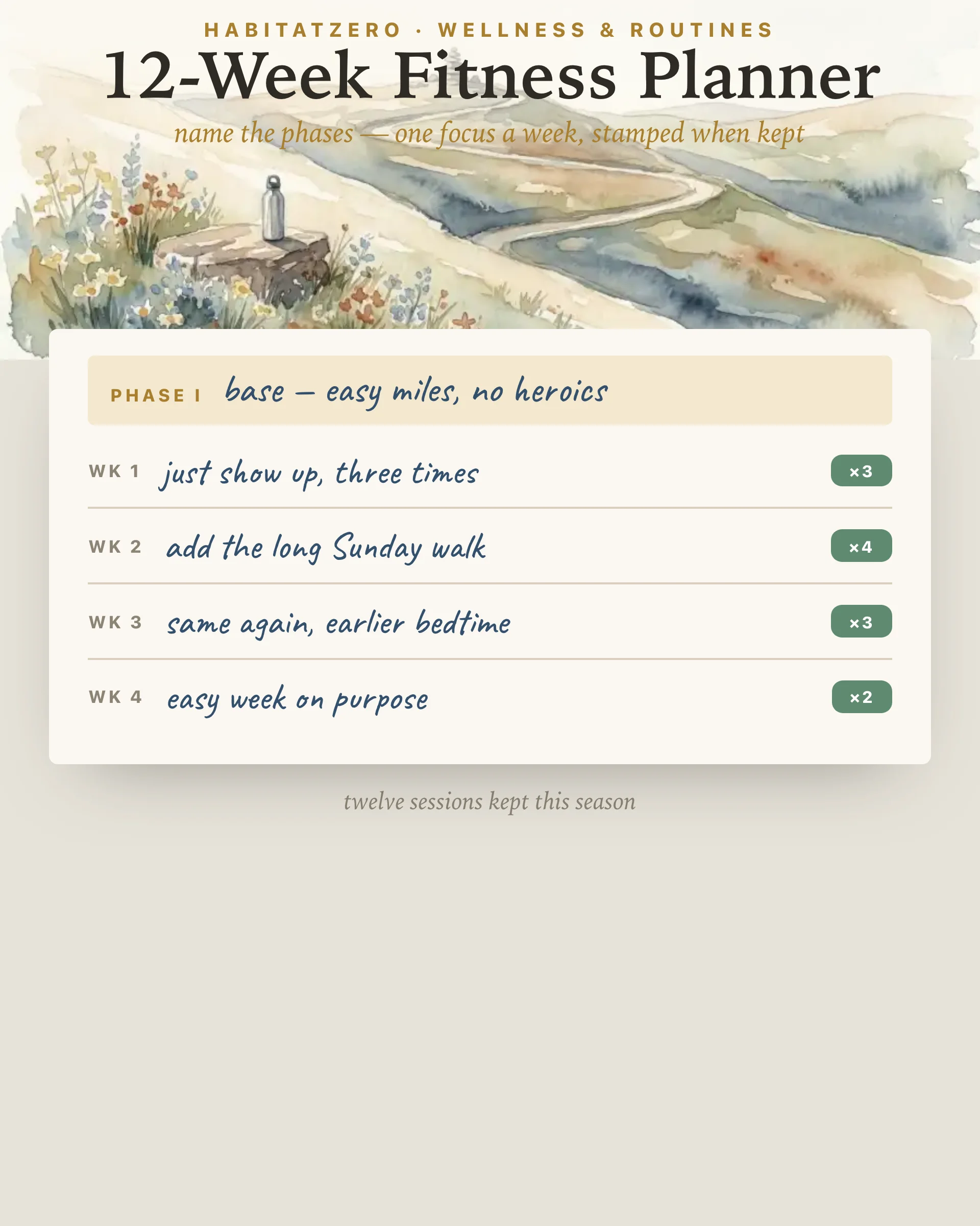 12-Week Fitness Planner — Wellness & Routines interactive worksheet preview