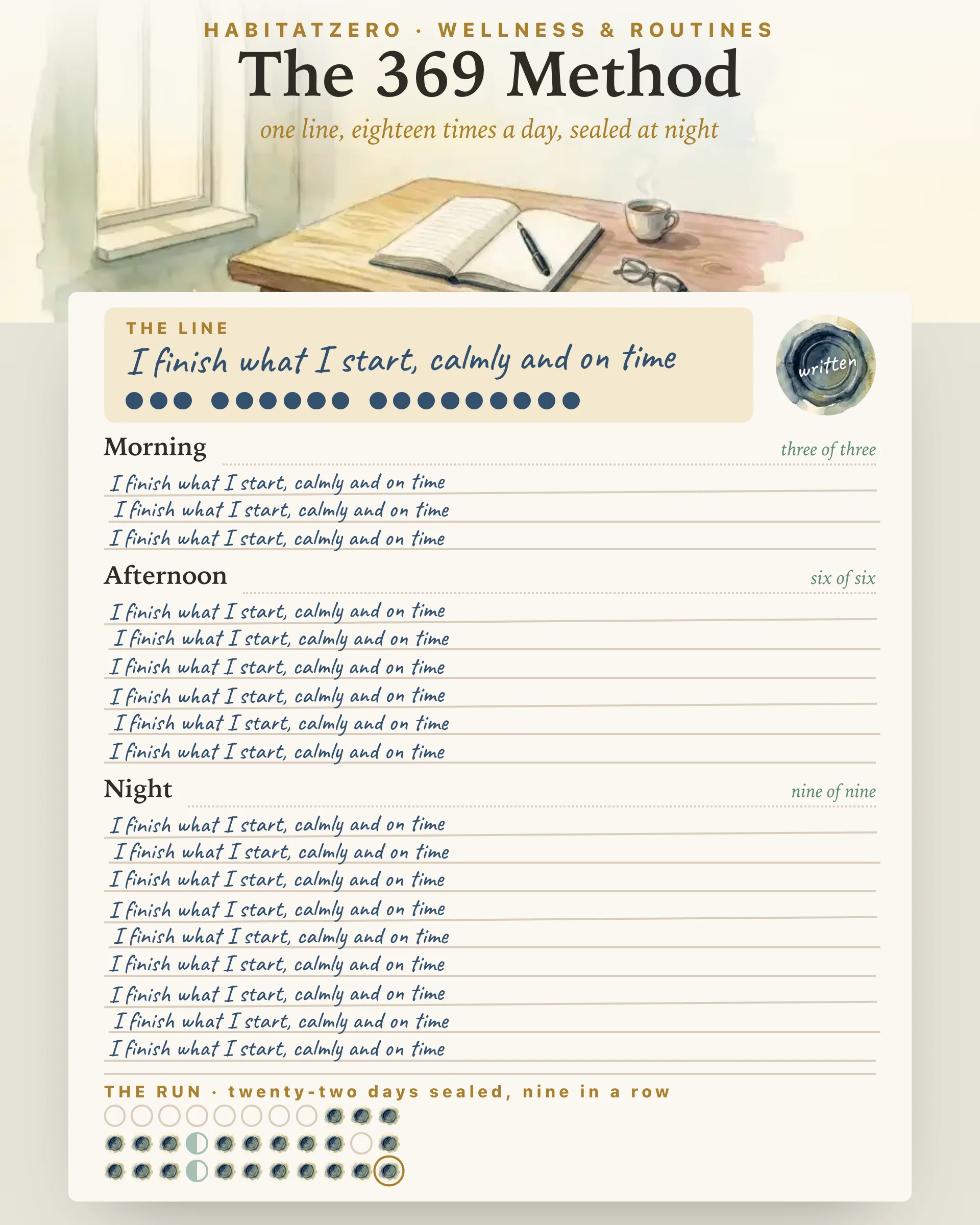 The 369 Method — Wellness & Routines interactive worksheet preview