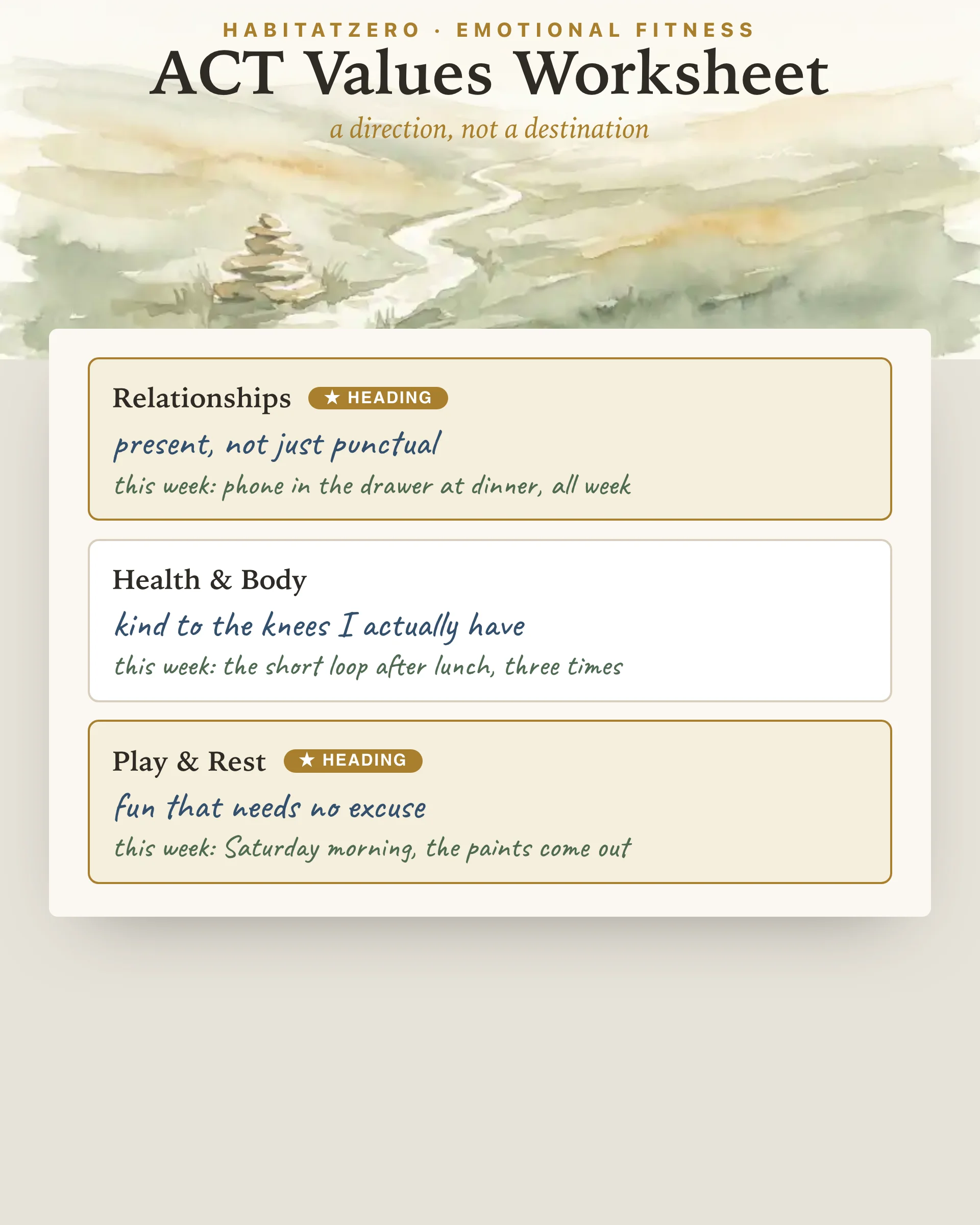 ACT Values Worksheet — Emotional Fitness interactive worksheet preview