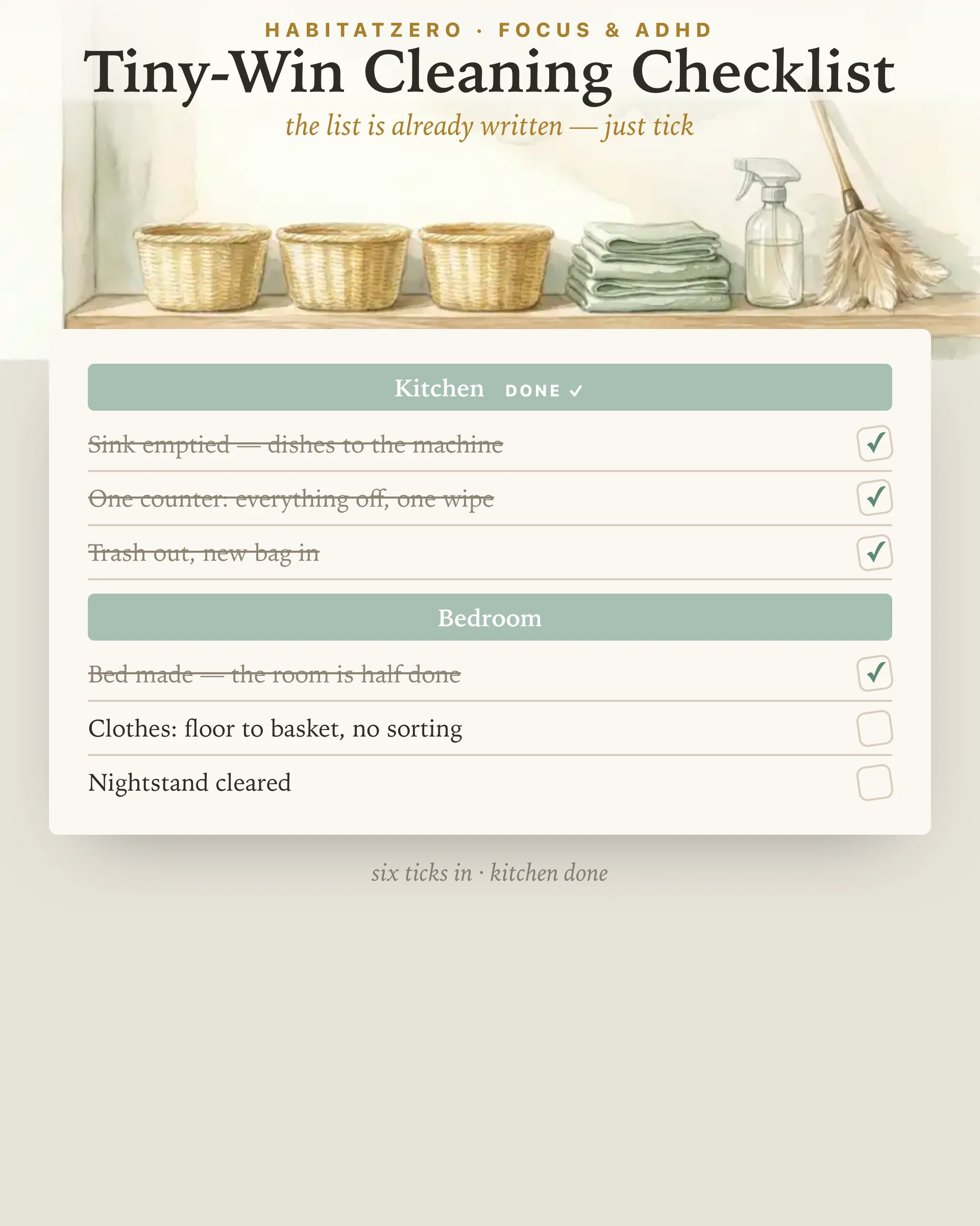 Tiny-Win Cleaning Checklist — Focus & ADHD interactive worksheet preview