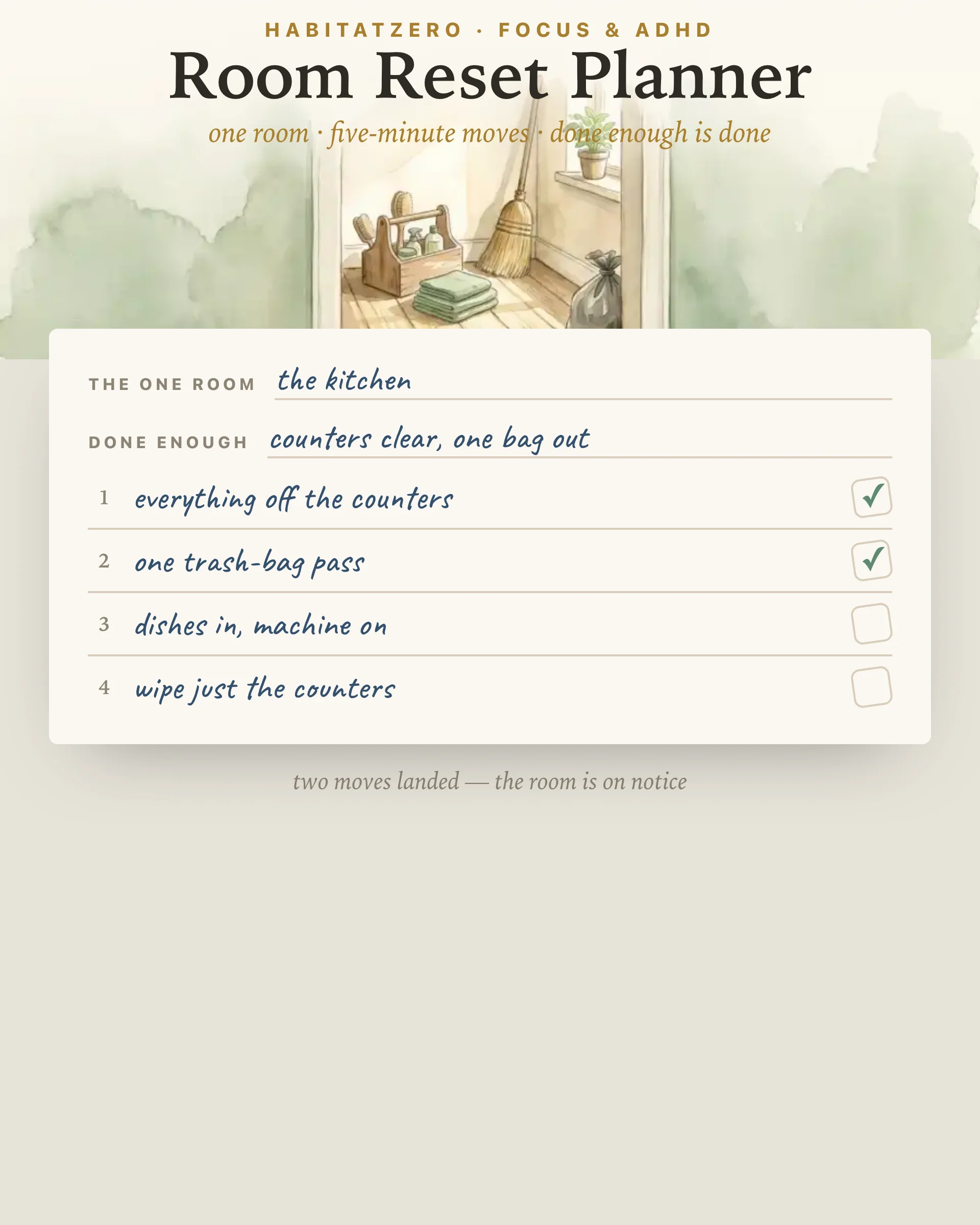 Room Reset Planner — Focus & ADHD interactive worksheet preview