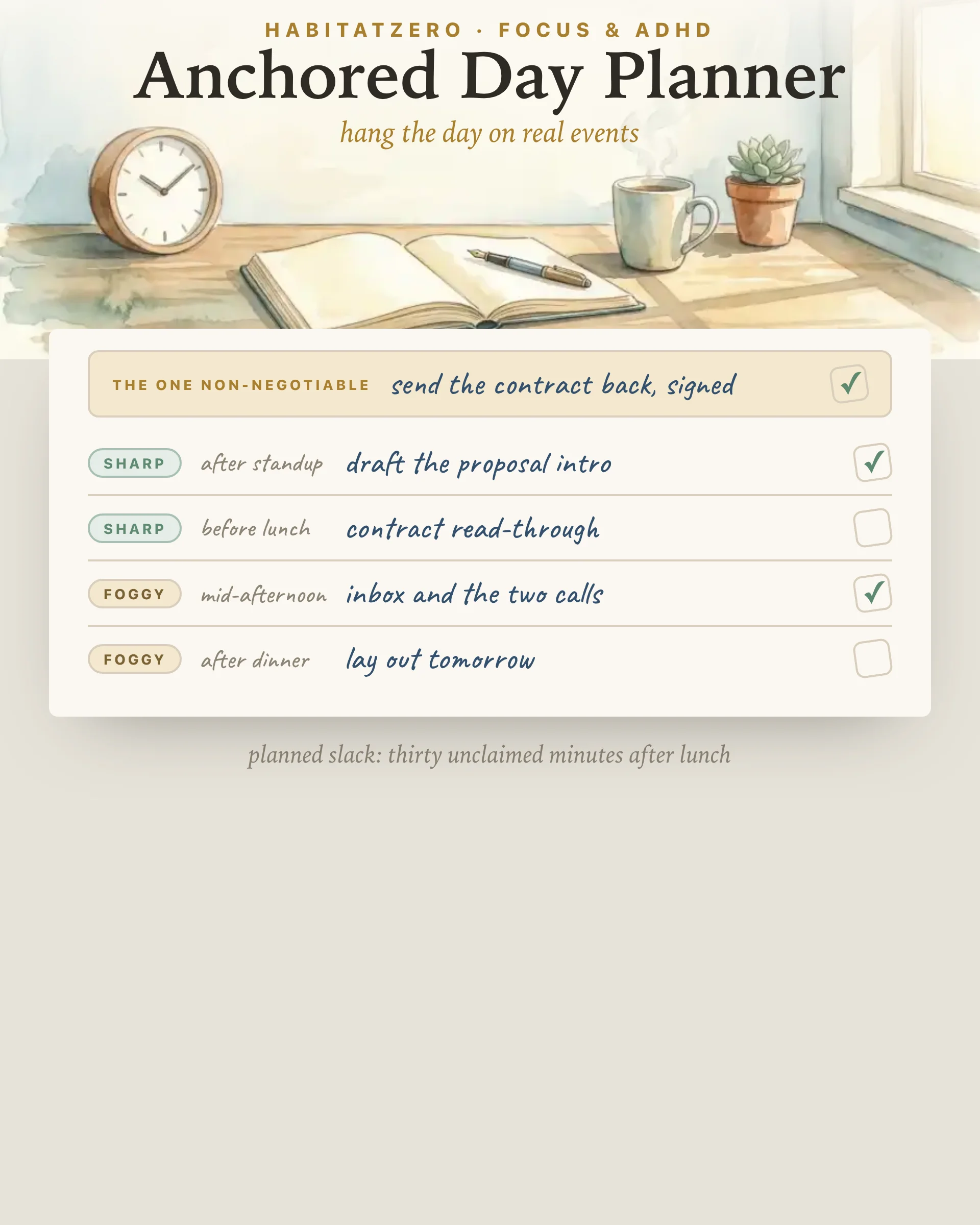 Anchored Day Planner — Focus & ADHD interactive worksheet preview