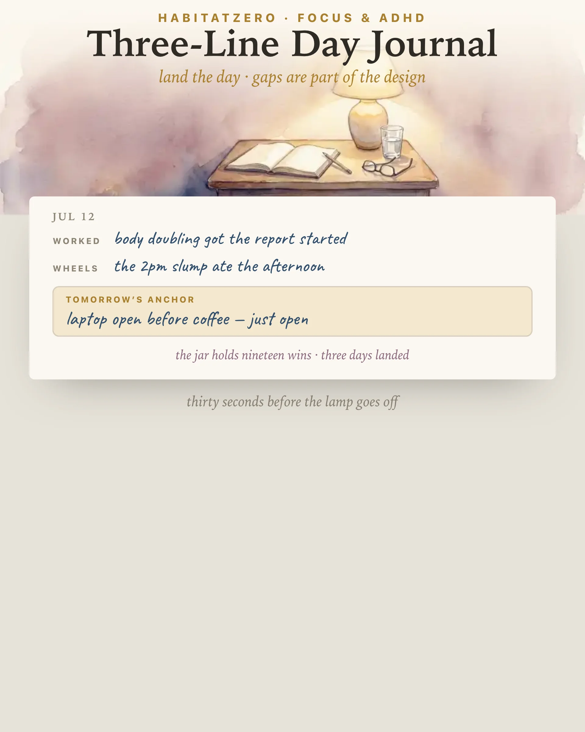Three-Line Day Journal — Focus & ADHD interactive worksheet preview