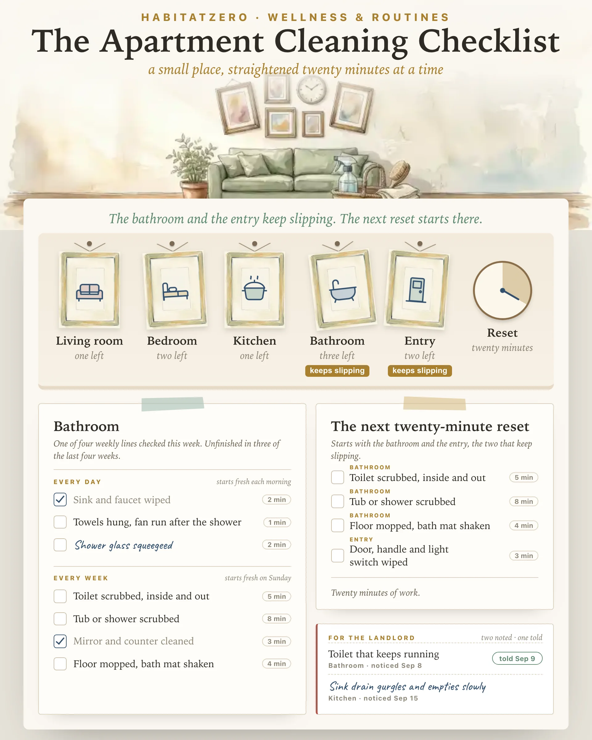 The Apartment Cleaning Checklist — Wellness & Routines interactive worksheet preview