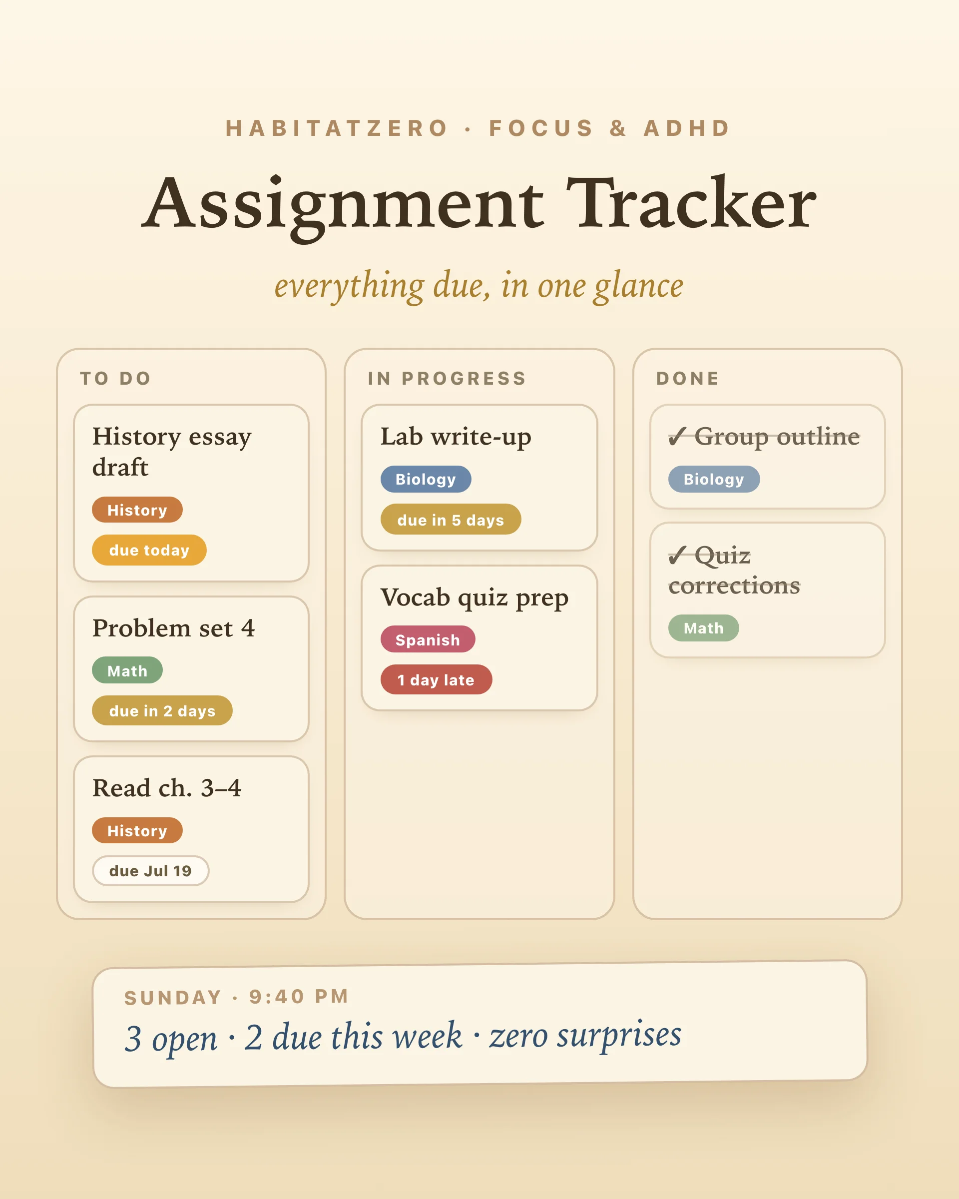 Assignment Tracker — Study & Learning interactive worksheet preview