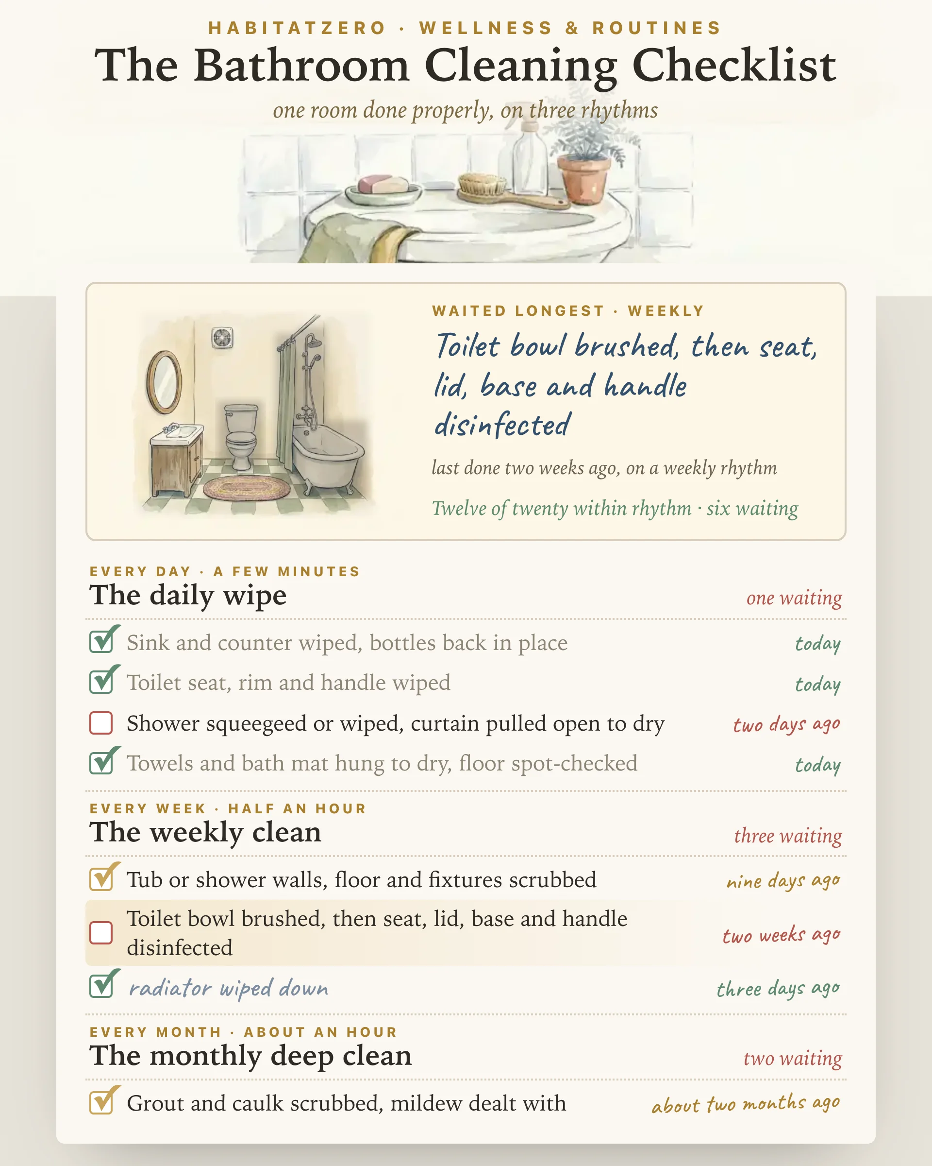 The Bathroom Cleaning Checklist — Wellness & Routines interactive worksheet preview