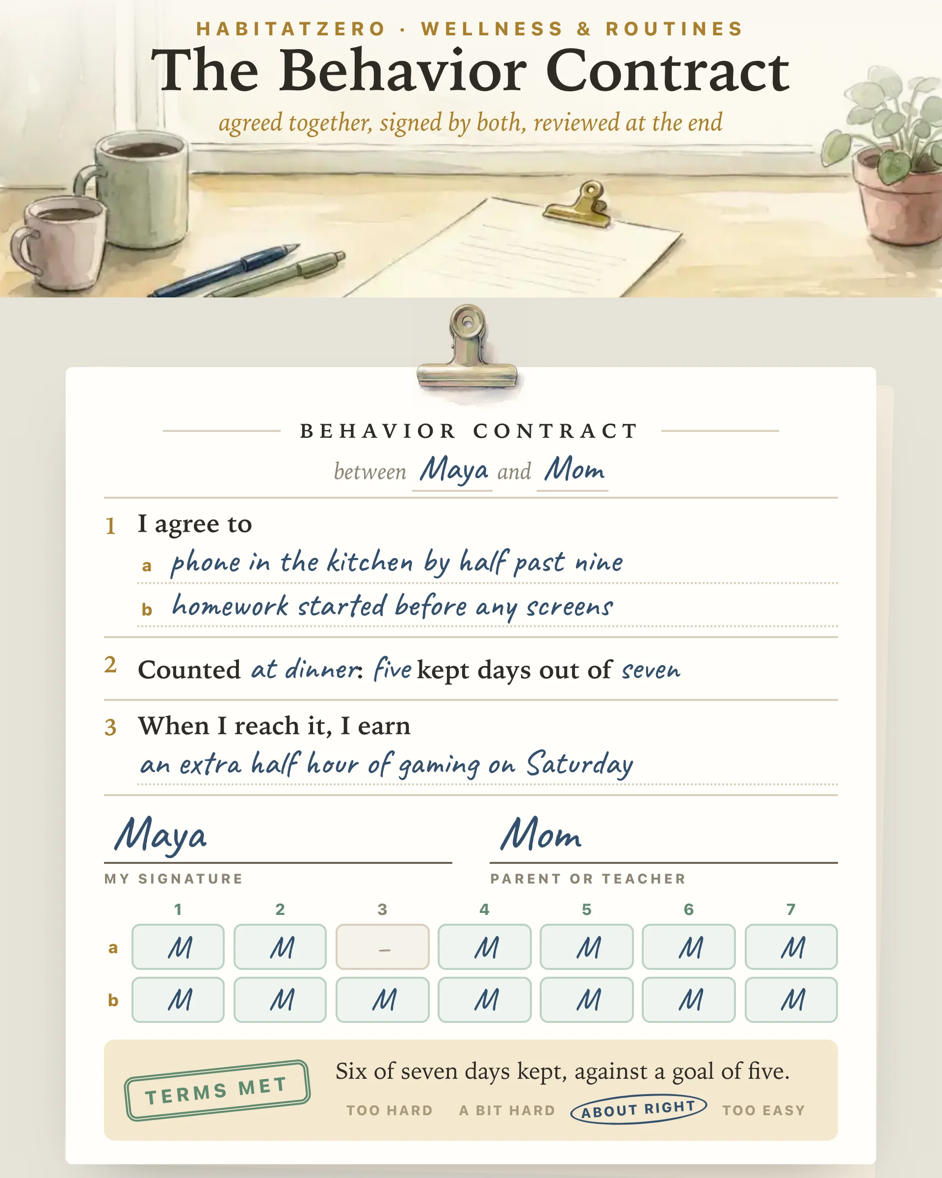 The Behavior Contract — Wellness & Routines interactive worksheet preview