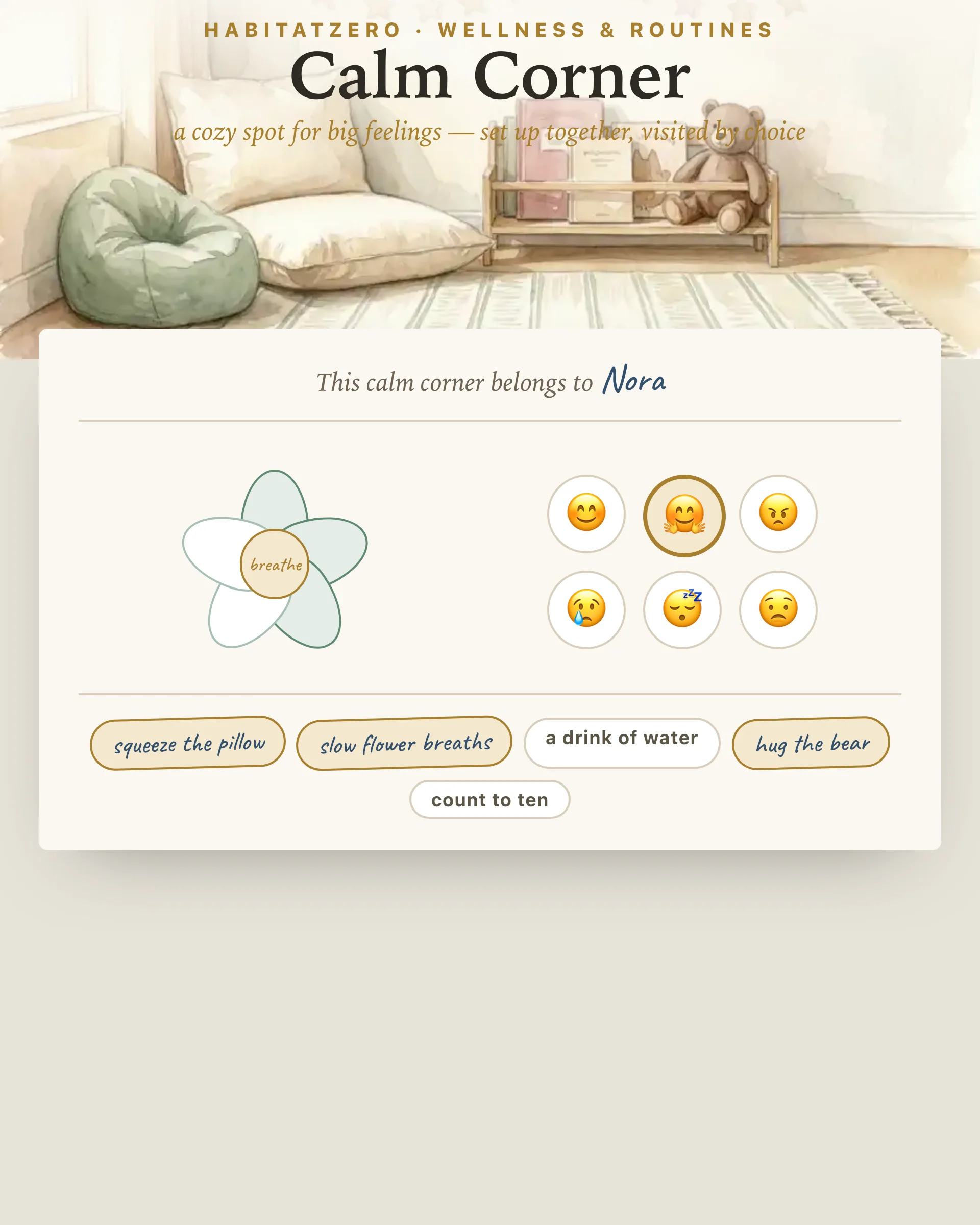 Calm Corner — Wellness & Routines interactive worksheet preview