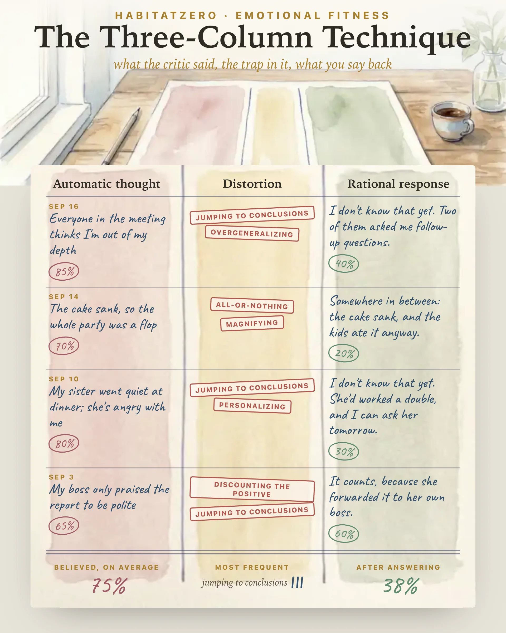 The Three-Column Technique — Emotional Fitness interactive worksheet preview