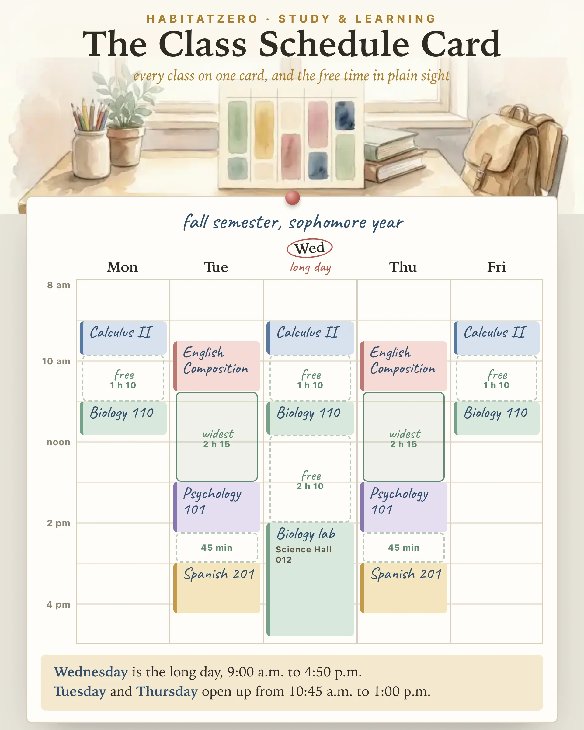 The Class Schedule Card — Study & Learning interactive worksheet preview