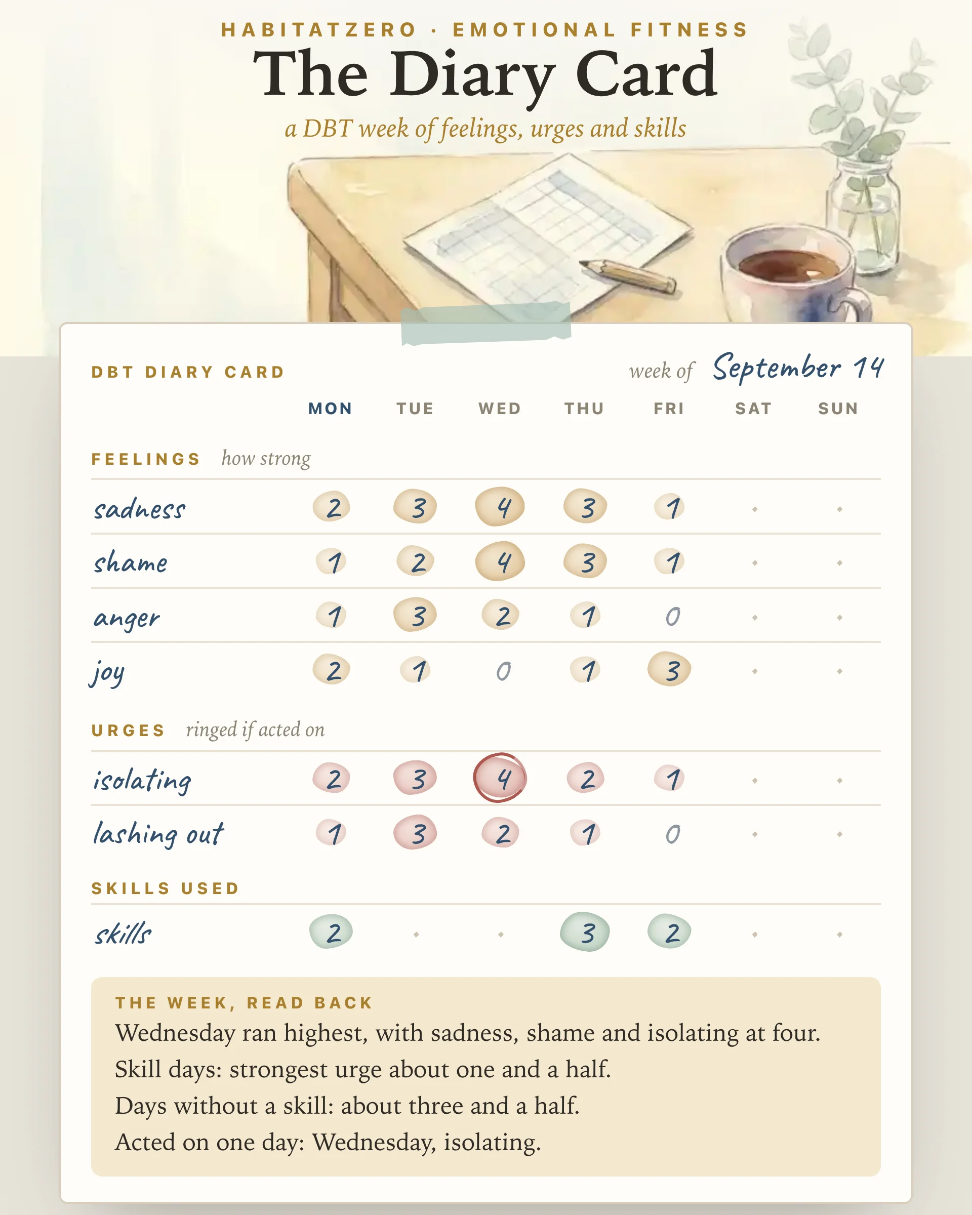 The Diary Card — Emotional Fitness interactive worksheet preview
