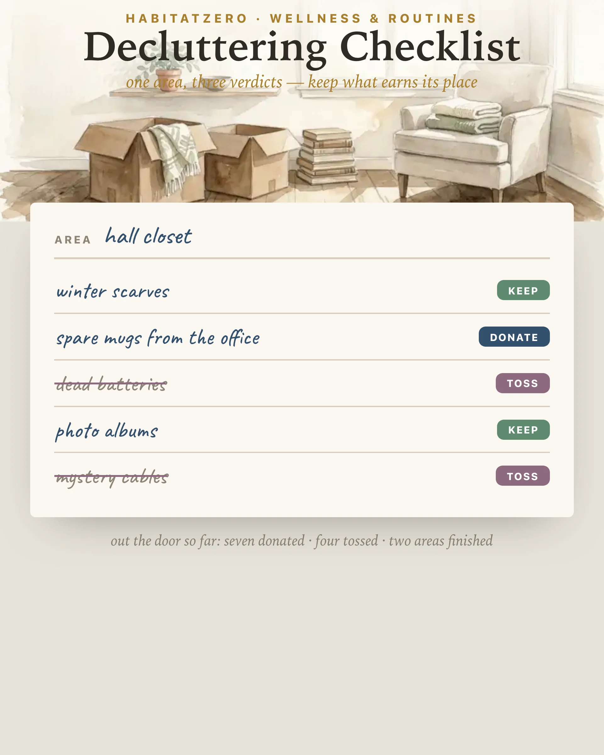 Decluttering Checklist — Wellness & Routines interactive worksheet preview