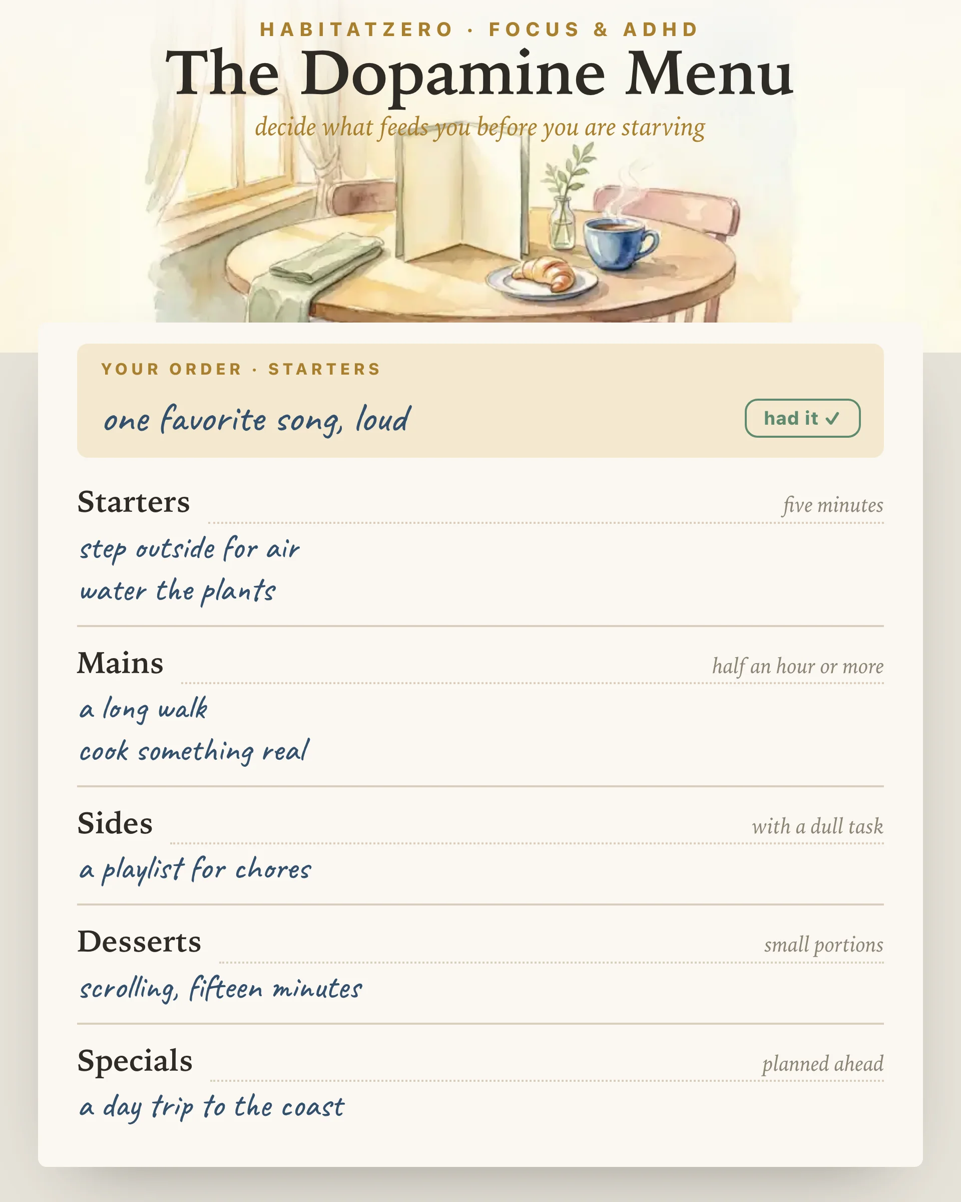 The Dopamine Menu — Focus & ADHD interactive worksheet preview