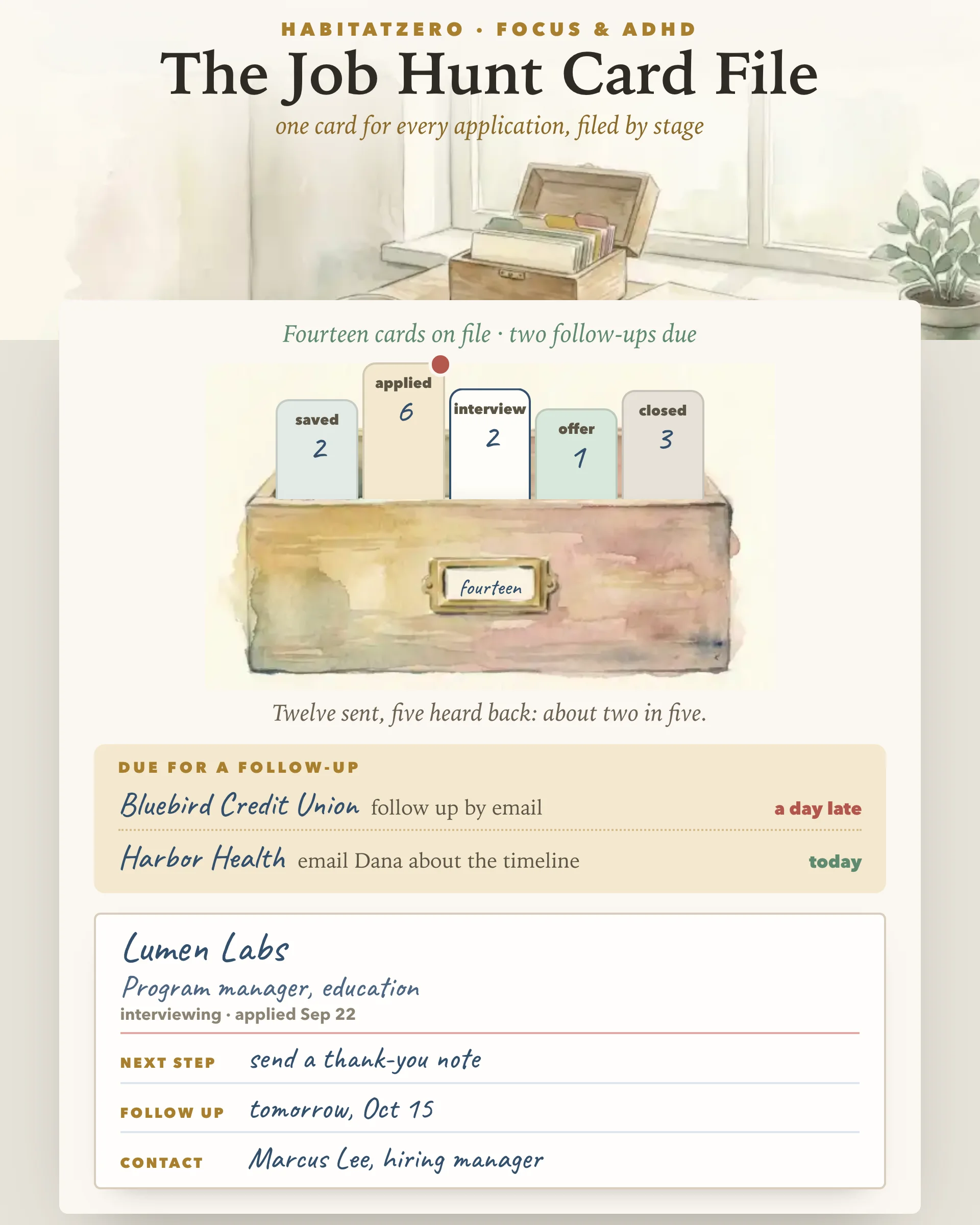 The Job Hunt Card File — Focus & ADHD interactive worksheet preview