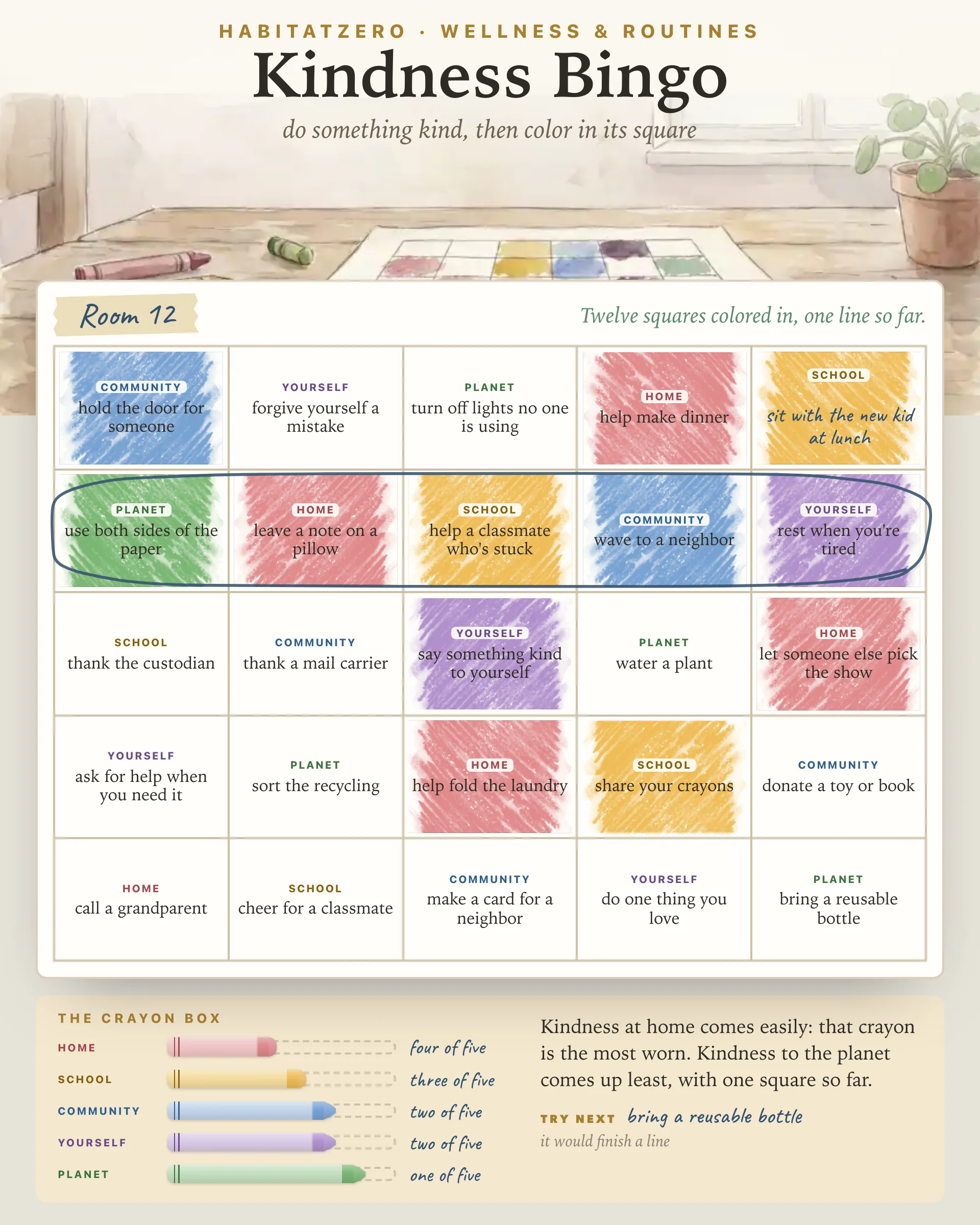Kindness Bingo — Wellness & Routines interactive worksheet preview