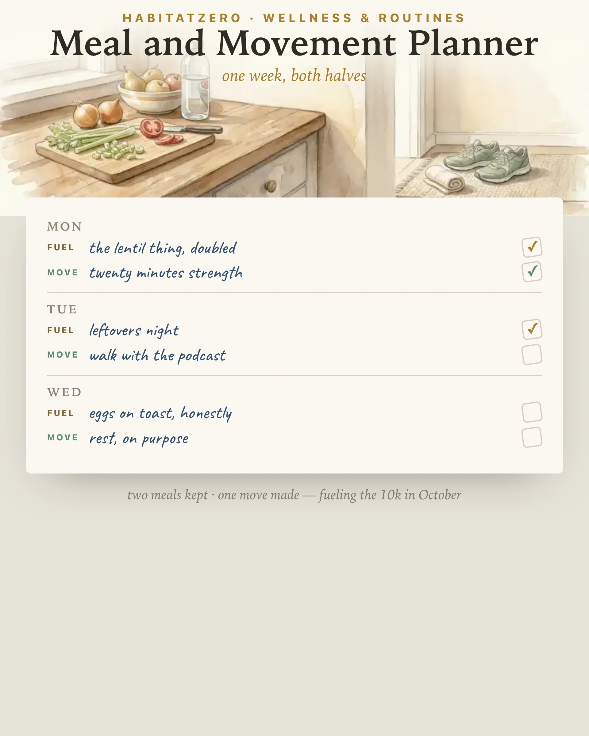 Meal and Movement Planner — Wellness & Routines interactive worksheet preview
