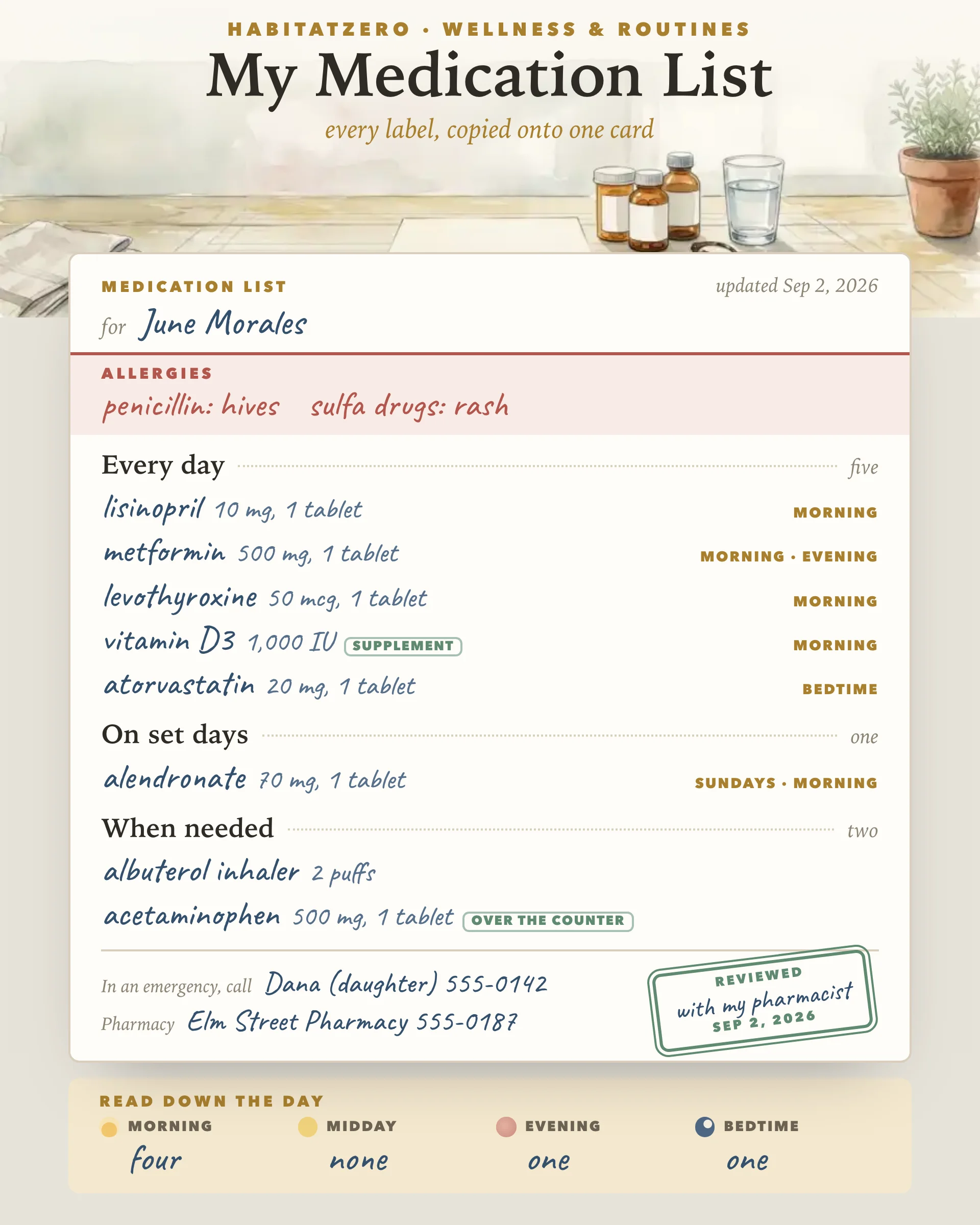 My Medication List — Wellness & Routines interactive worksheet preview