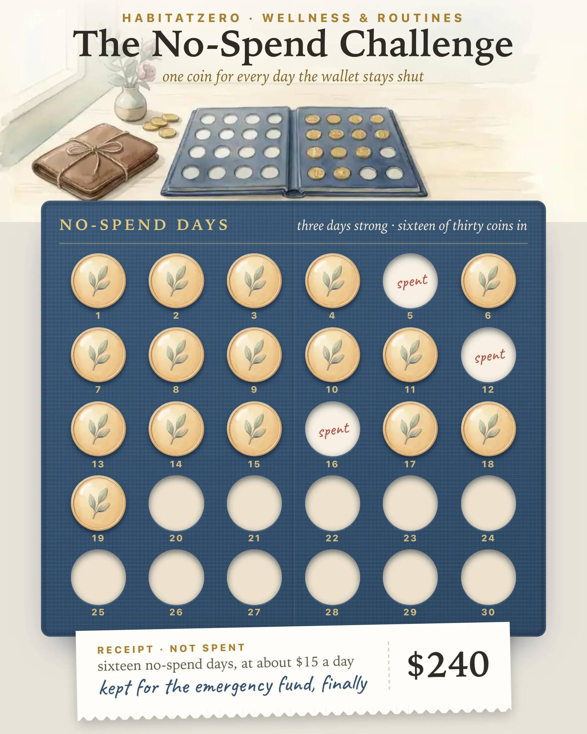 The No-Spend Challenge — Wellness & Routines interactive worksheet preview
