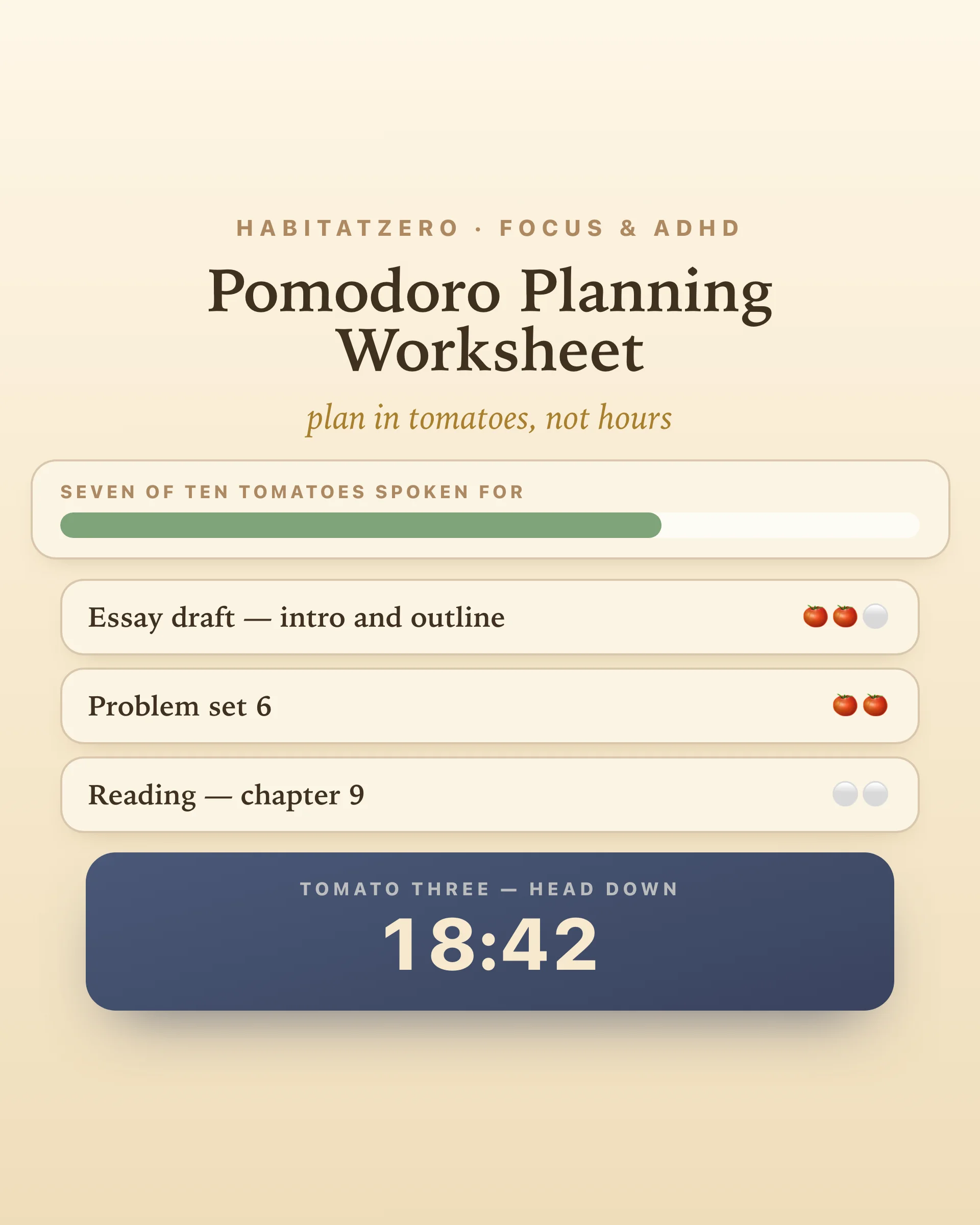 Pomodoro Planning Worksheet — Focus & ADHD interactive worksheet preview