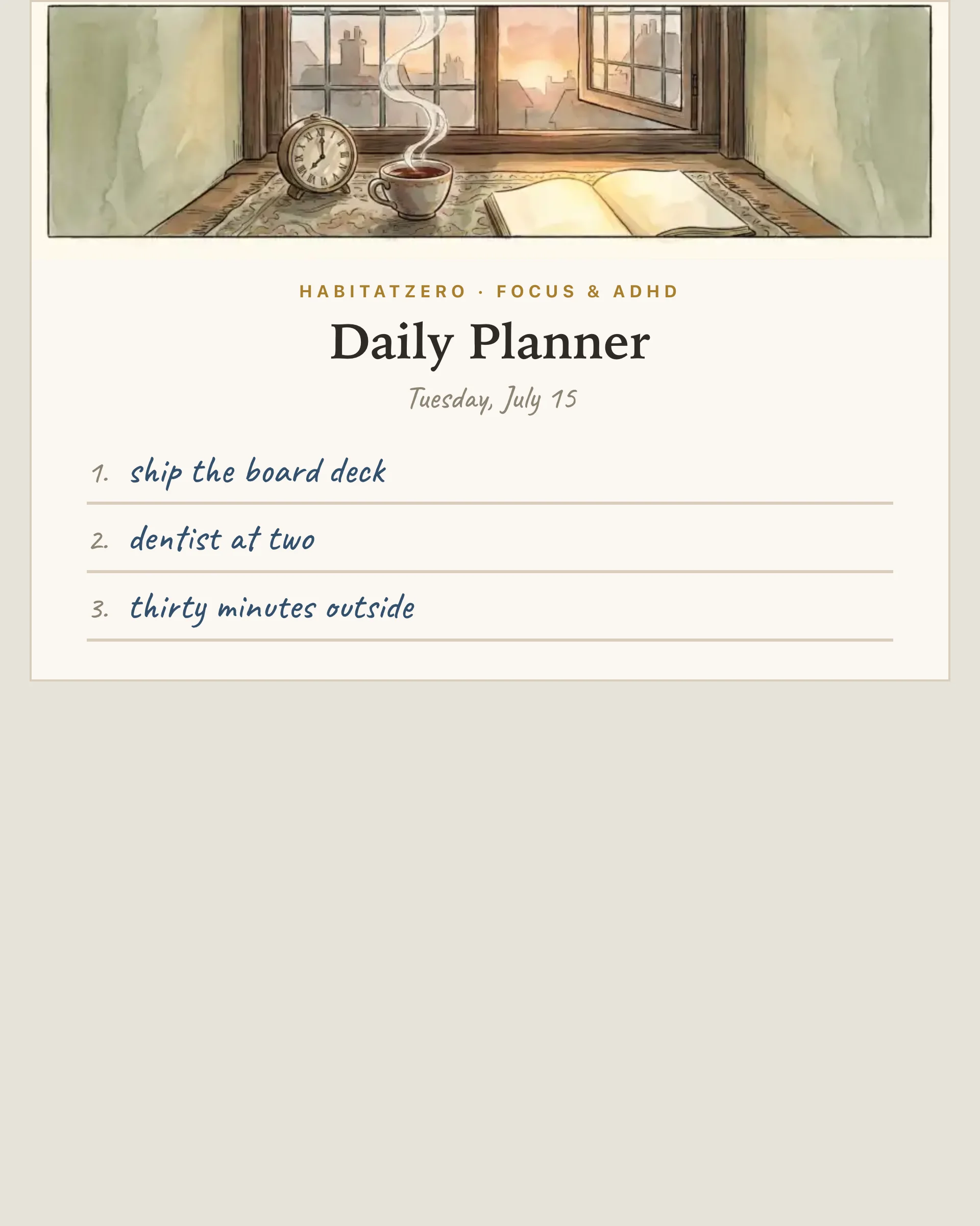 Daily Planner — Focus & ADHD interactive worksheet preview