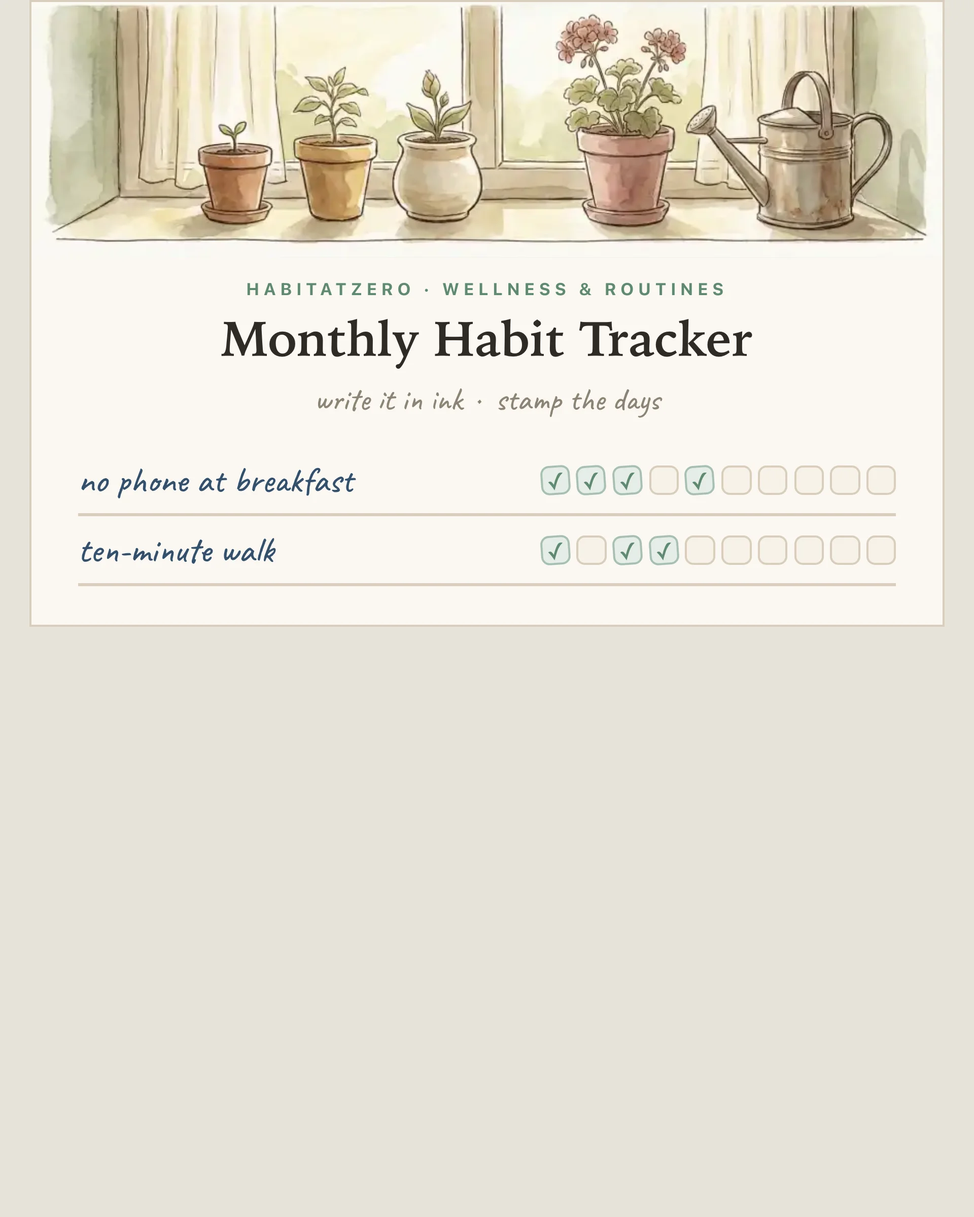 Monthly Habit Tracker — Wellness & Routines interactive worksheet preview