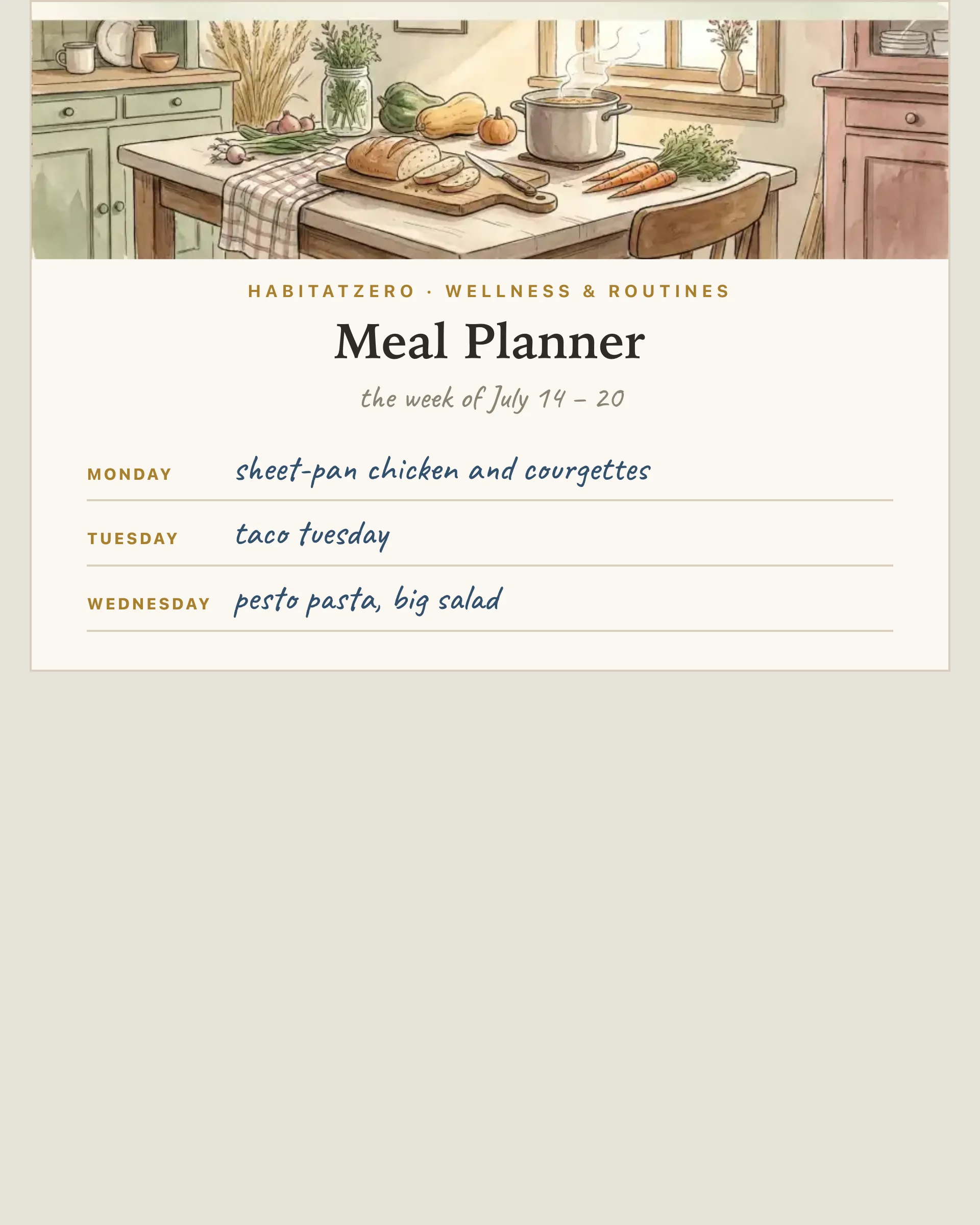 Meal Planner — Wellness & Routines interactive worksheet preview