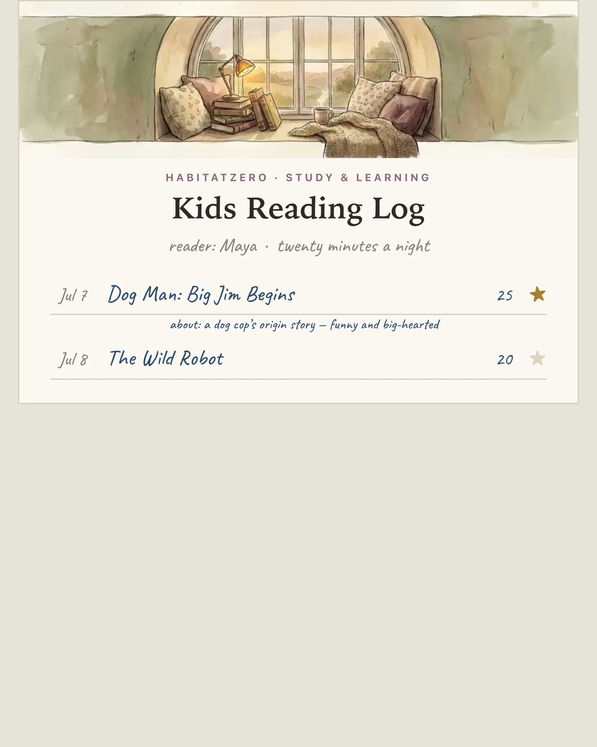 Kids Reading Log — Study & Learning interactive worksheet preview