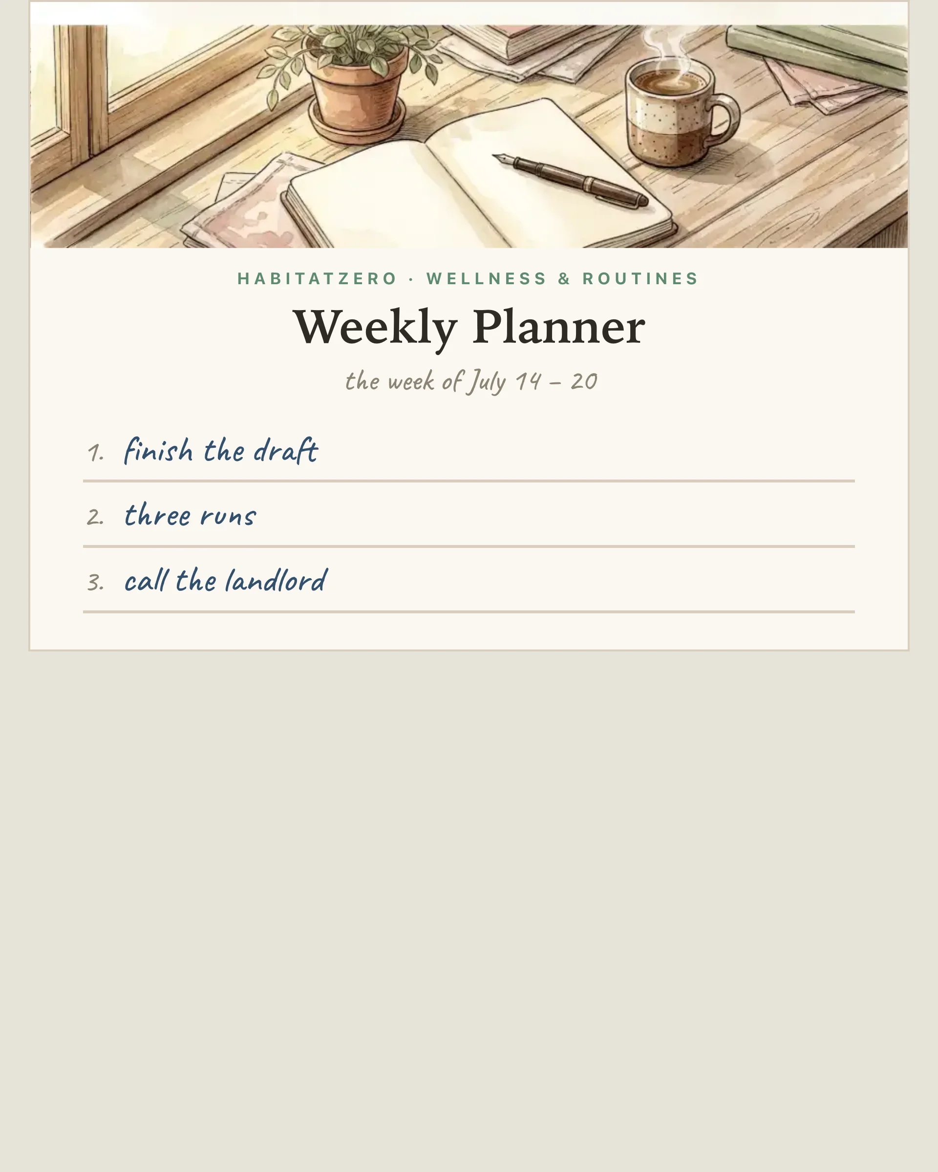 Weekly Planner — Wellness & Routines interactive worksheet preview