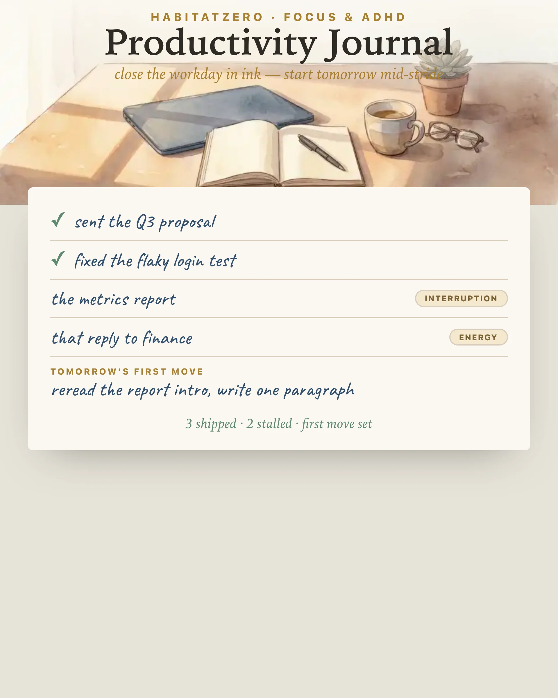 Productivity Journal — Focus & ADHD interactive worksheet preview