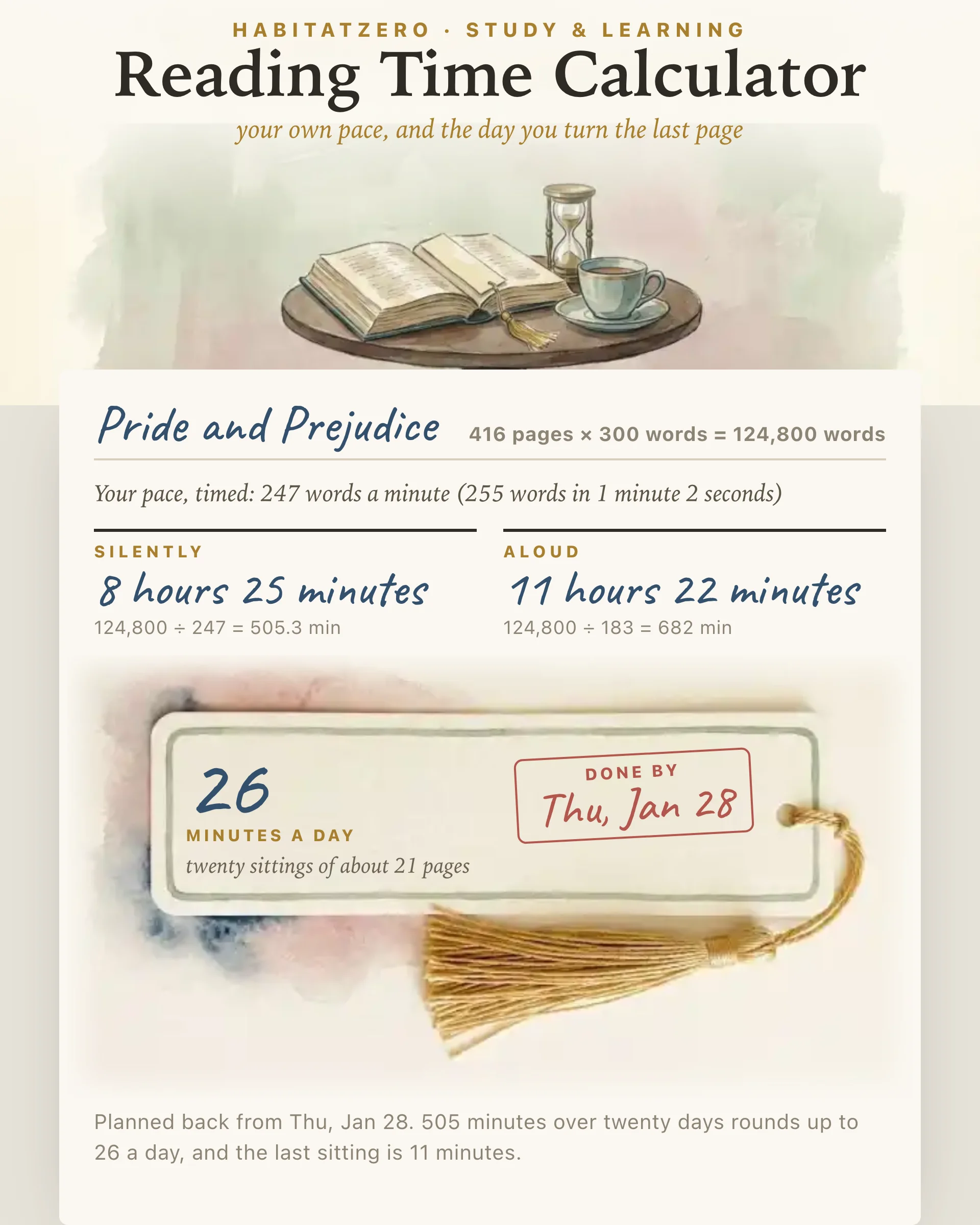 Reading Time Calculator — Study & Learning interactive worksheet preview