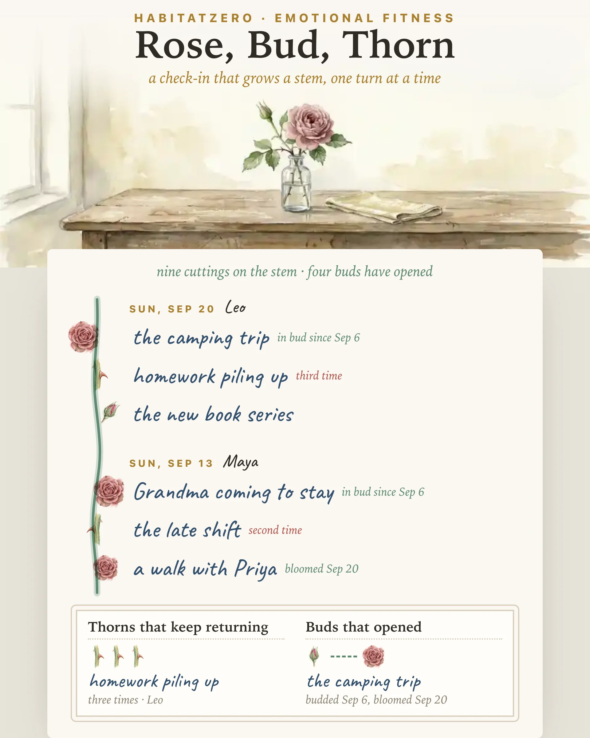 Rose, Bud, Thorn — Emotional Fitness interactive worksheet preview
