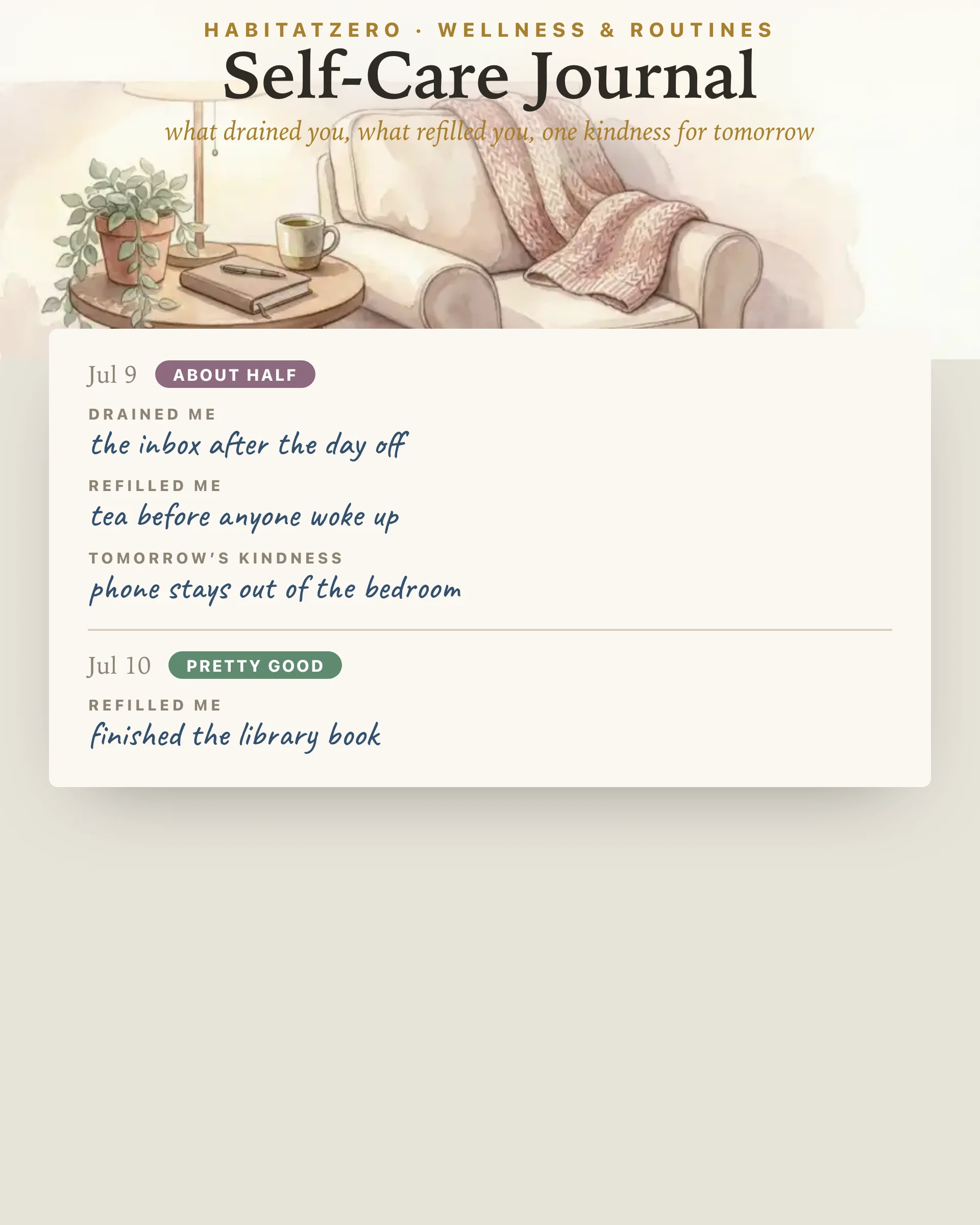 Self-Care Journal — Wellness & Routines interactive worksheet preview