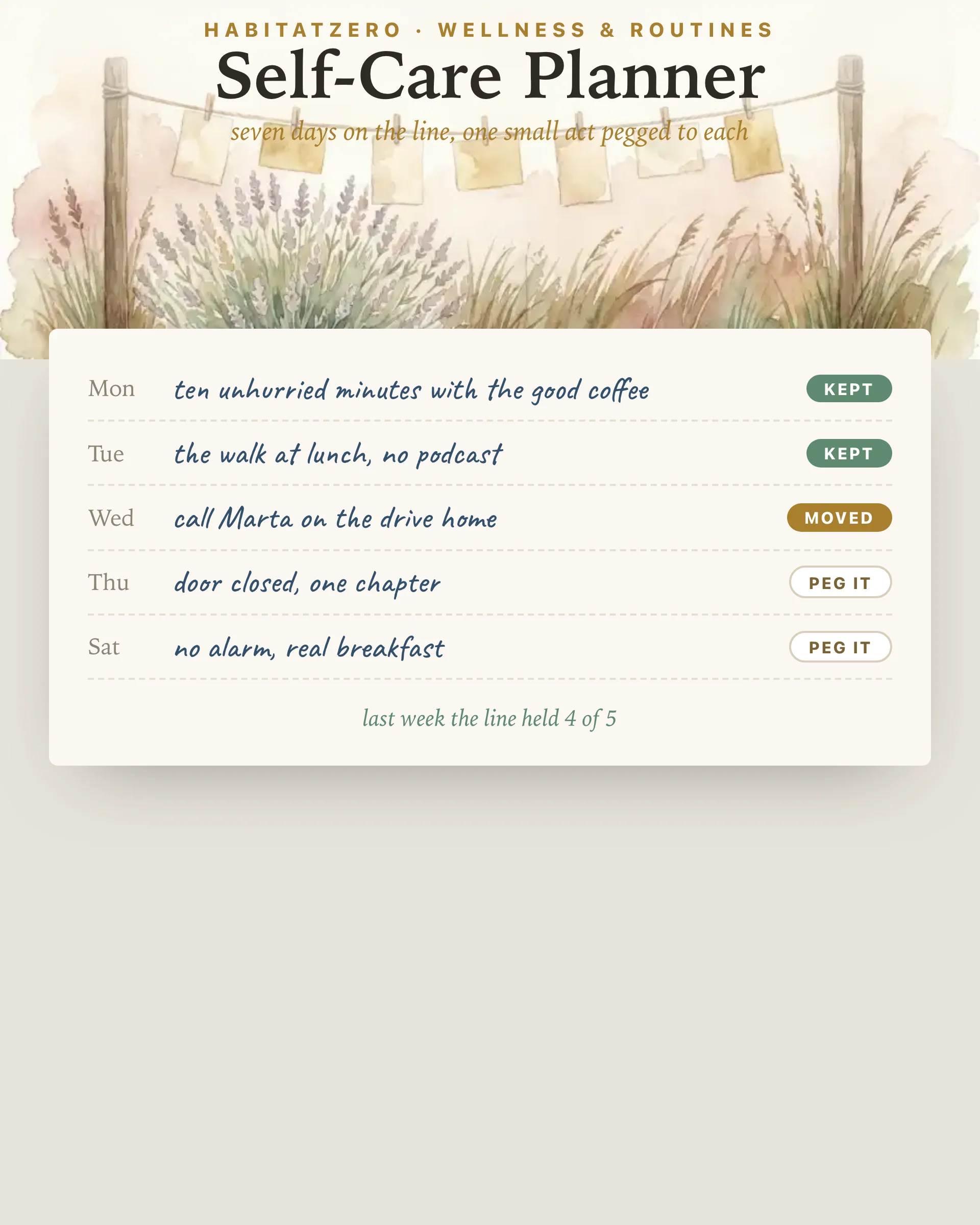 Self-Care Planner — Wellness & Routines interactive worksheet preview