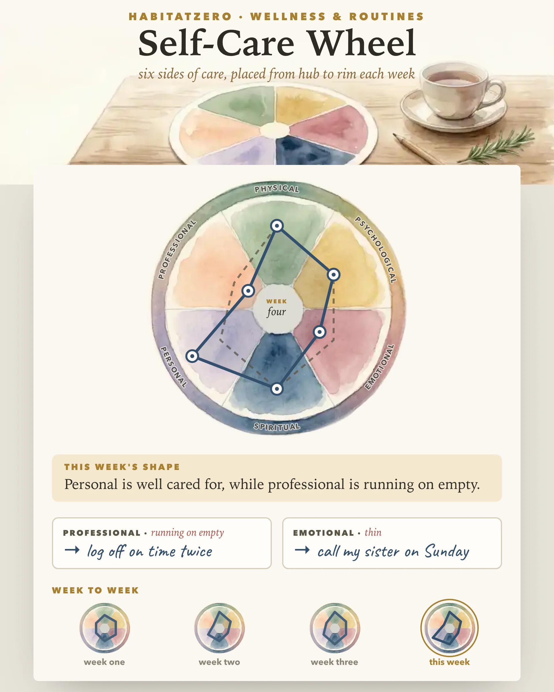 Self-Care Wheel — Wellness & Routines interactive worksheet preview