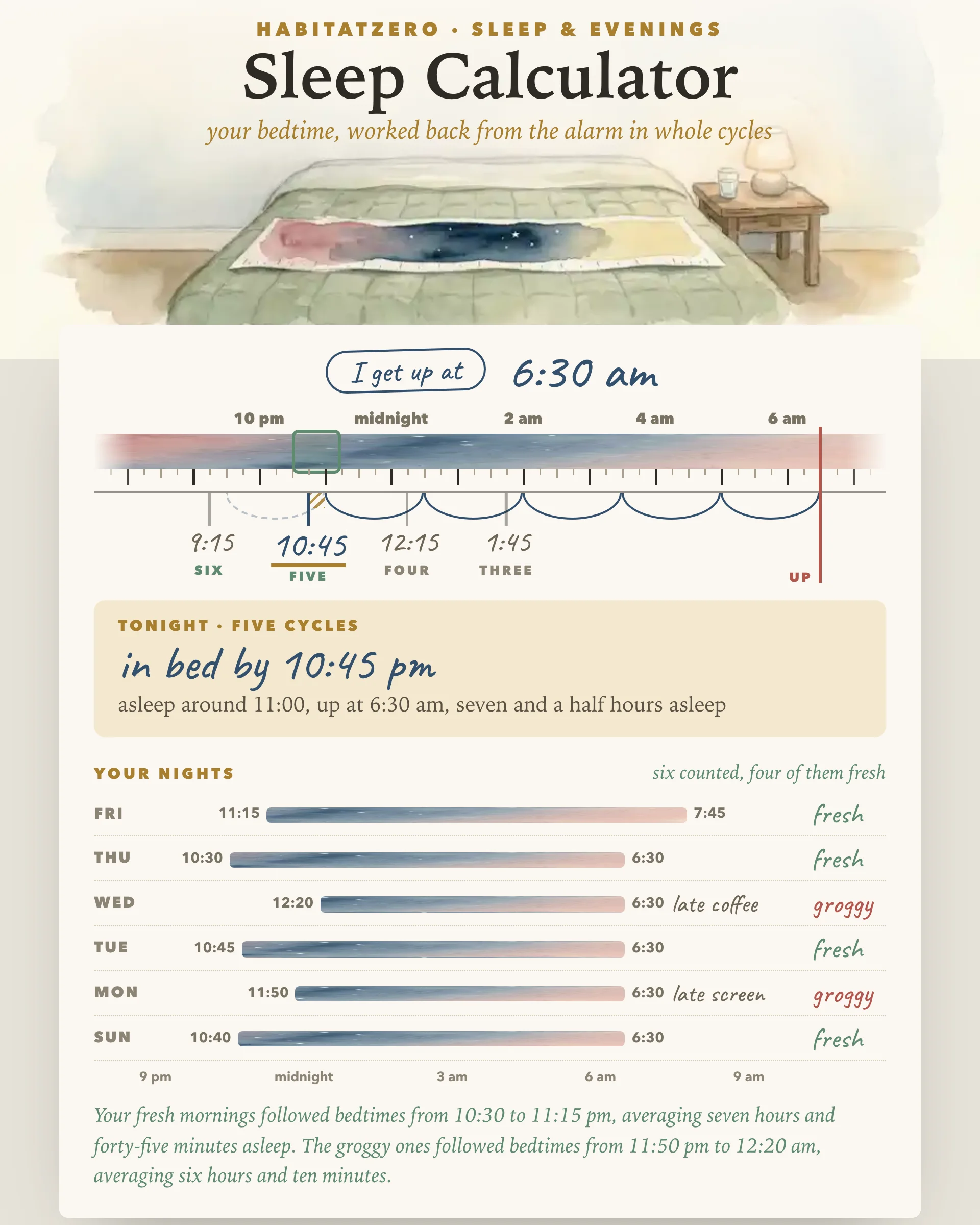 Sleep Calculator — Sleep & Evenings interactive worksheet preview