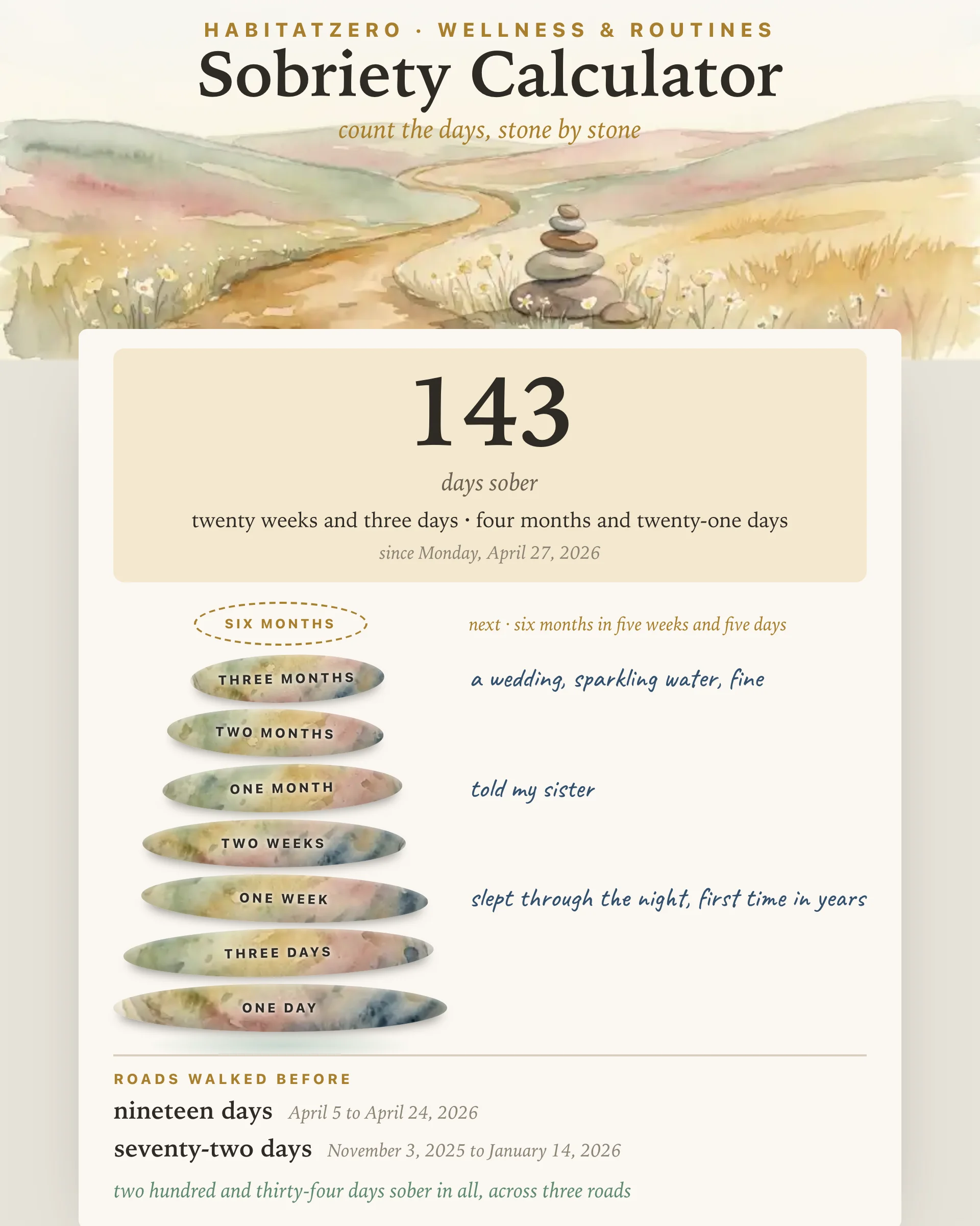 Sobriety Calculator — Wellness & Routines interactive worksheet preview