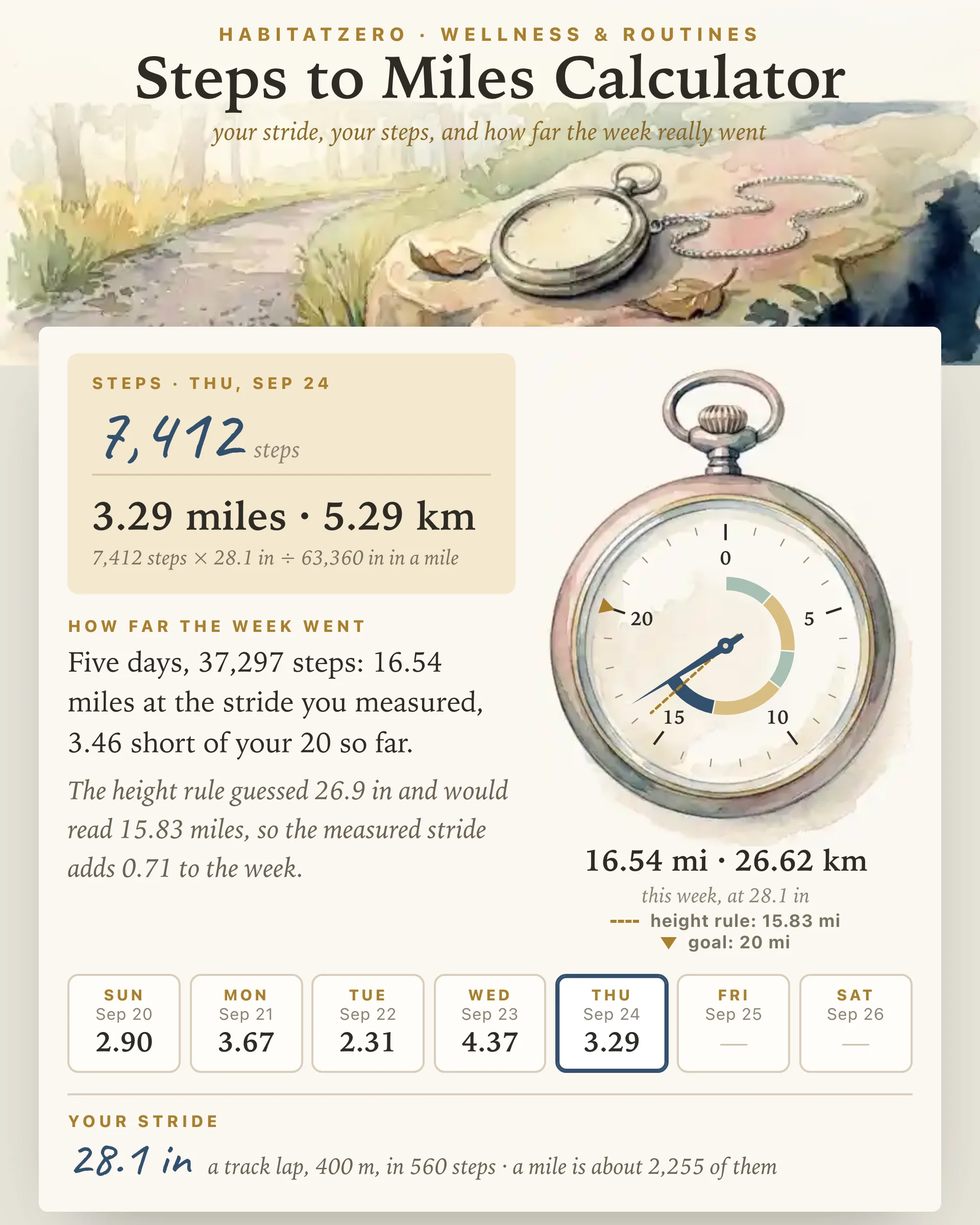 Steps to Miles Calculator — Wellness & Routines interactive worksheet preview