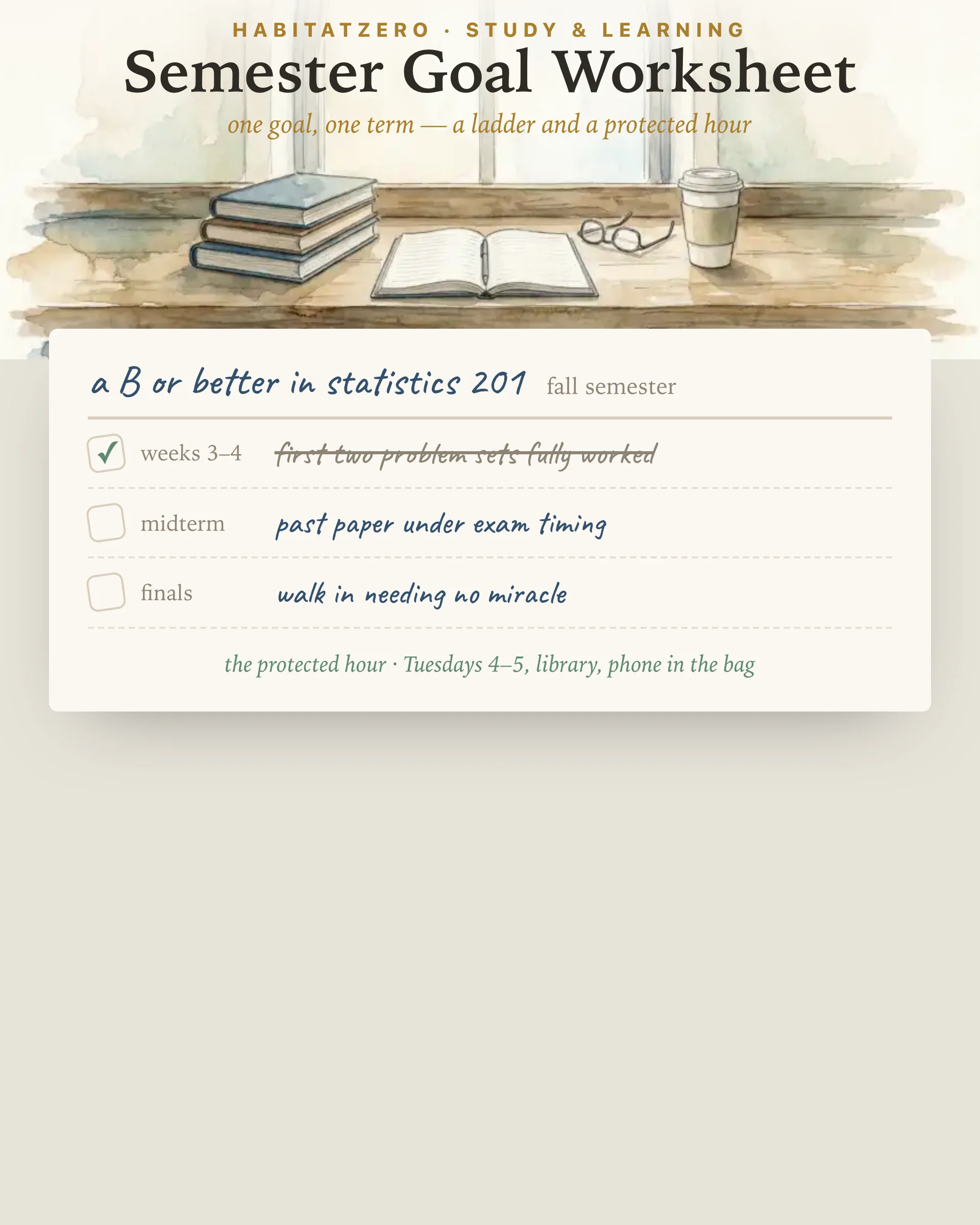 Semester Goal Worksheet — Study & Learning interactive worksheet preview