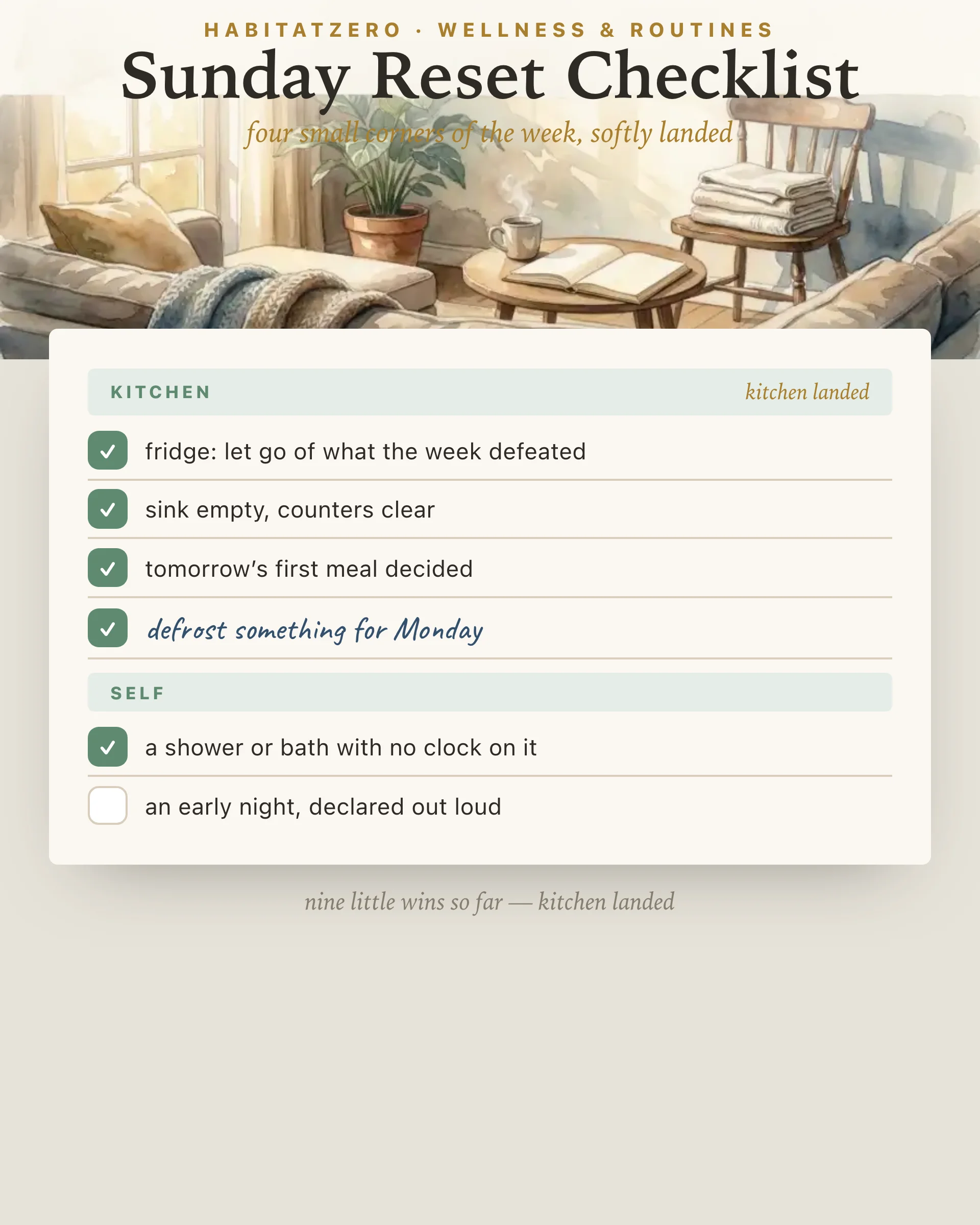 Sunday Reset Checklist — Wellness & Routines interactive worksheet preview