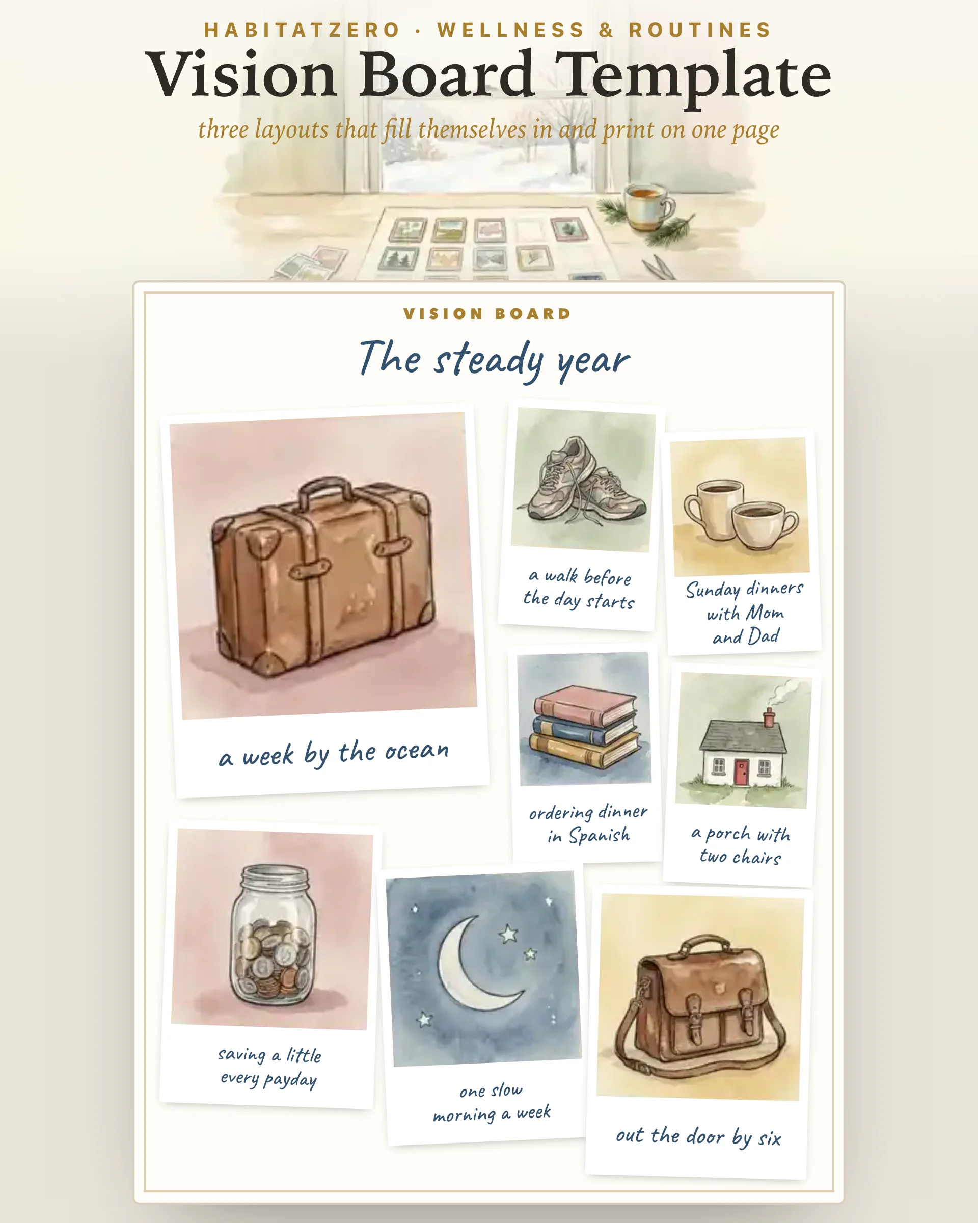 Vision Board Template — Wellness & Routines interactive worksheet preview