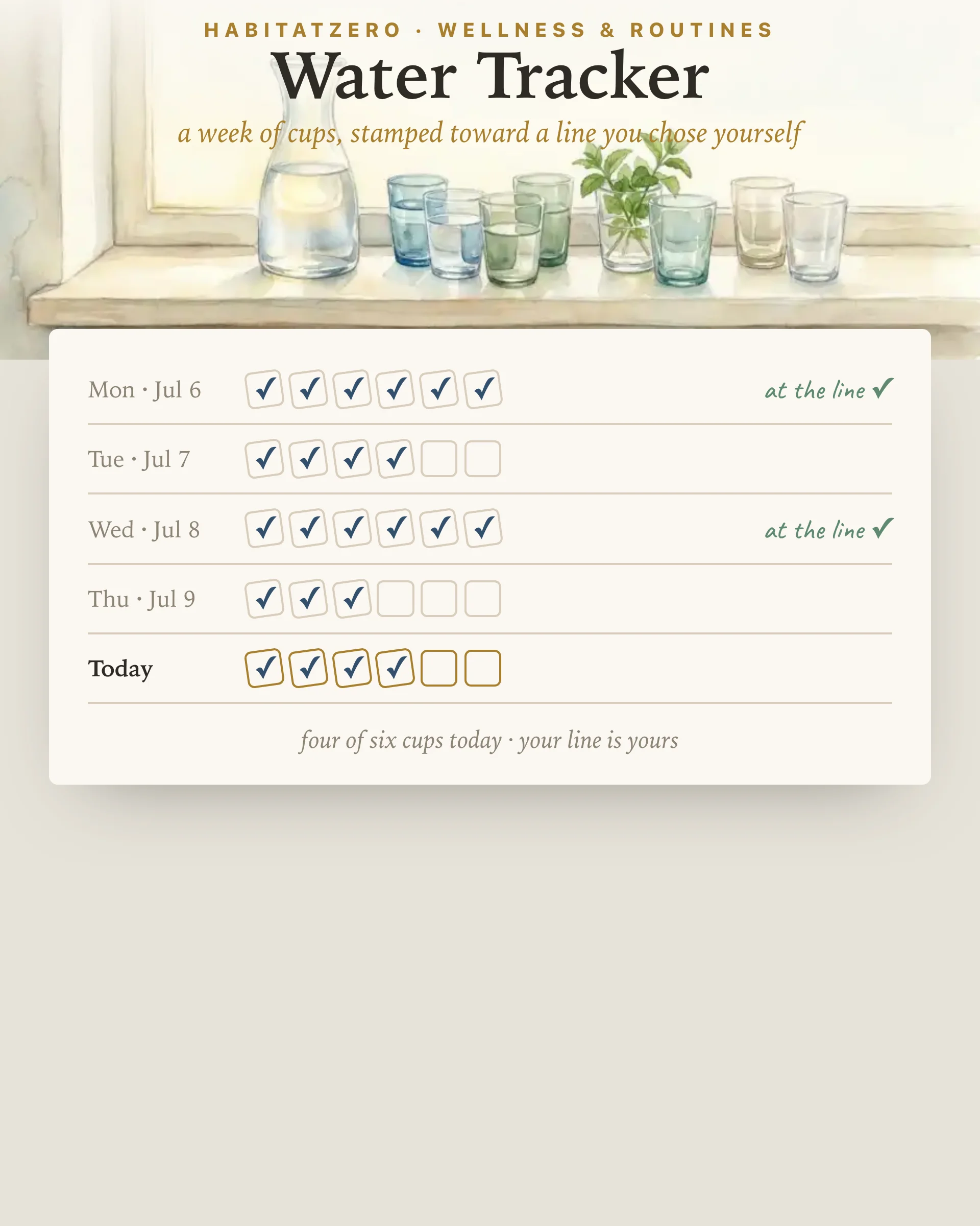 Water Tracker — Wellness & Routines interactive worksheet preview