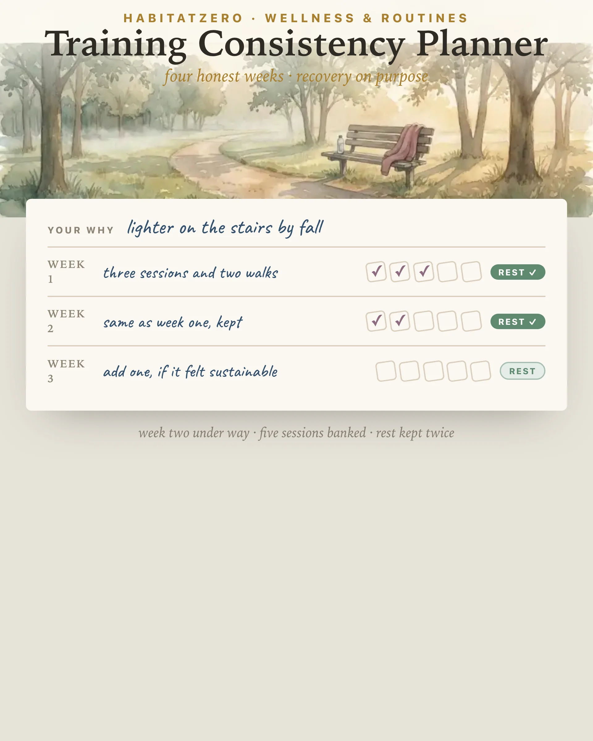 Training Consistency Planner — Wellness & Routines interactive worksheet preview
