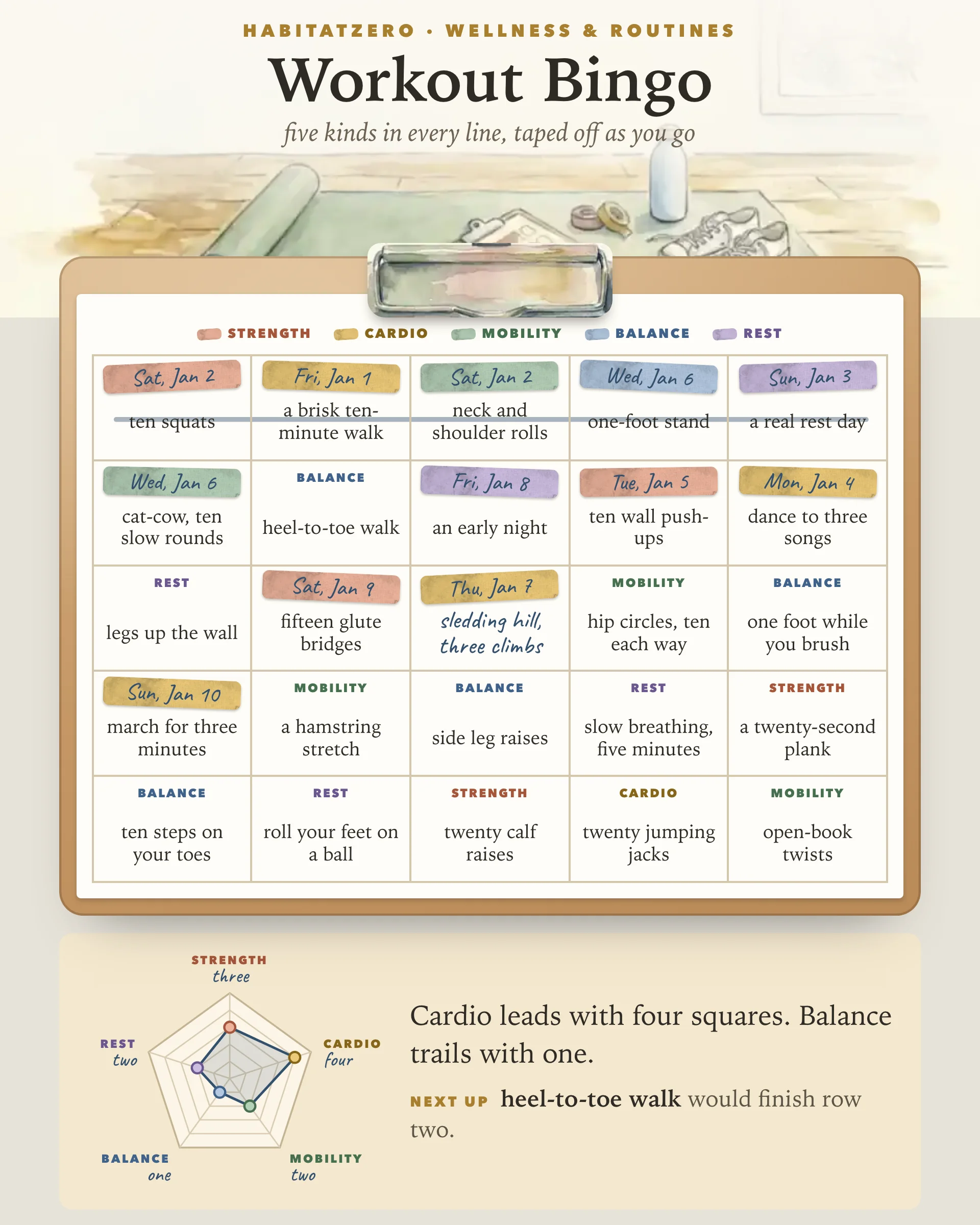 Workout Bingo — Wellness & Routines interactive worksheet preview