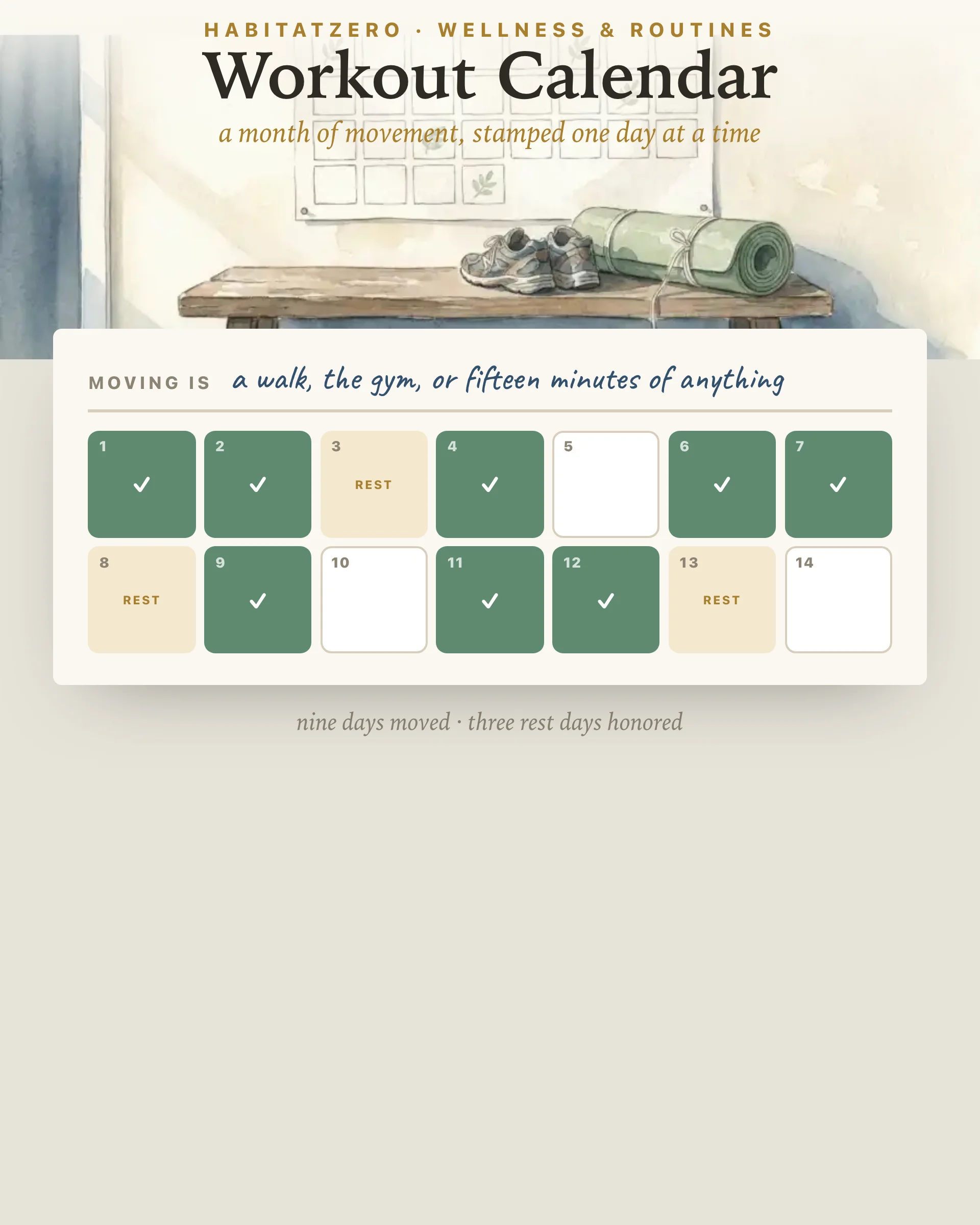 Workout Calendar — Wellness & Routines interactive worksheet preview