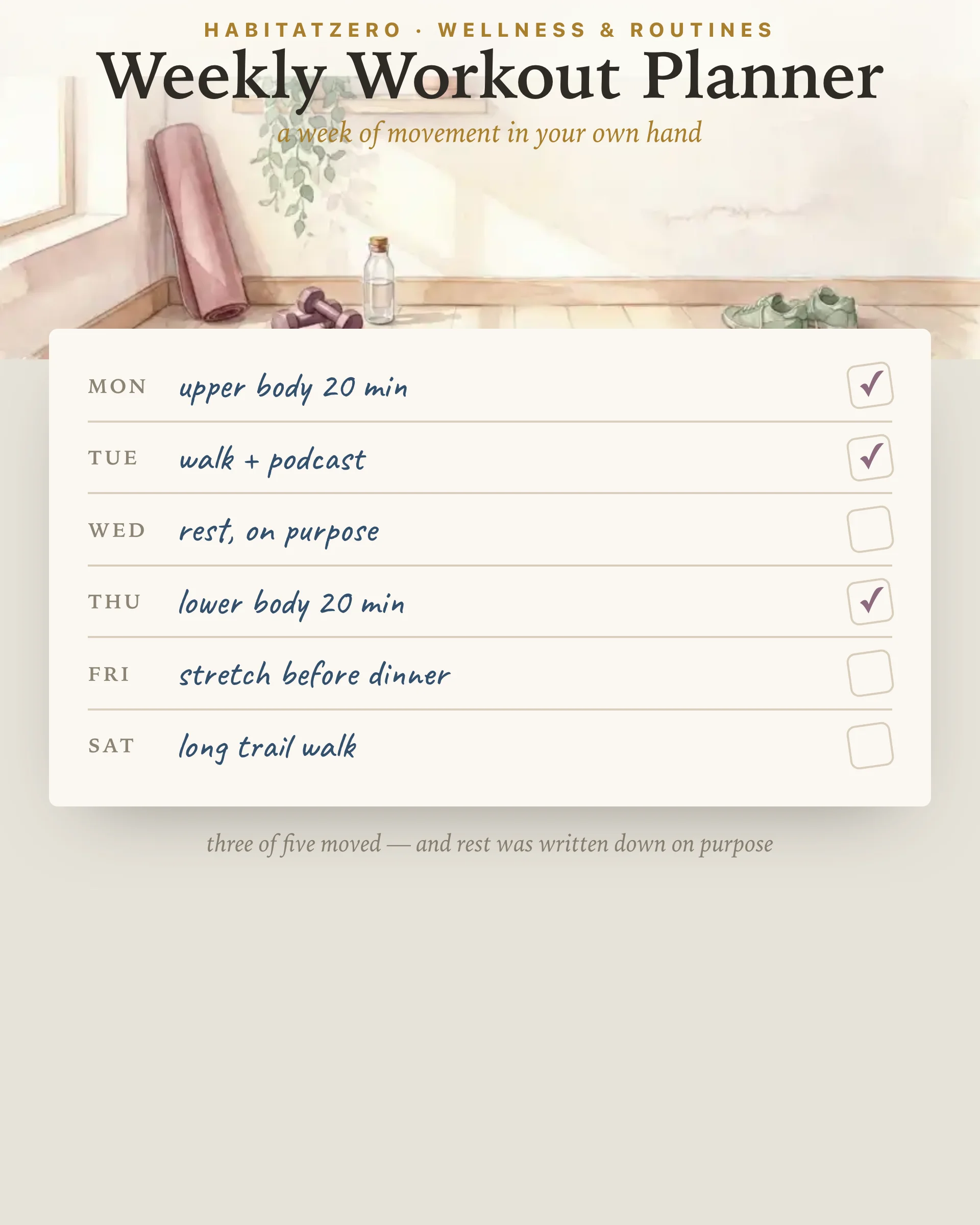 Weekly Workout Planner — Wellness & Routines interactive worksheet preview